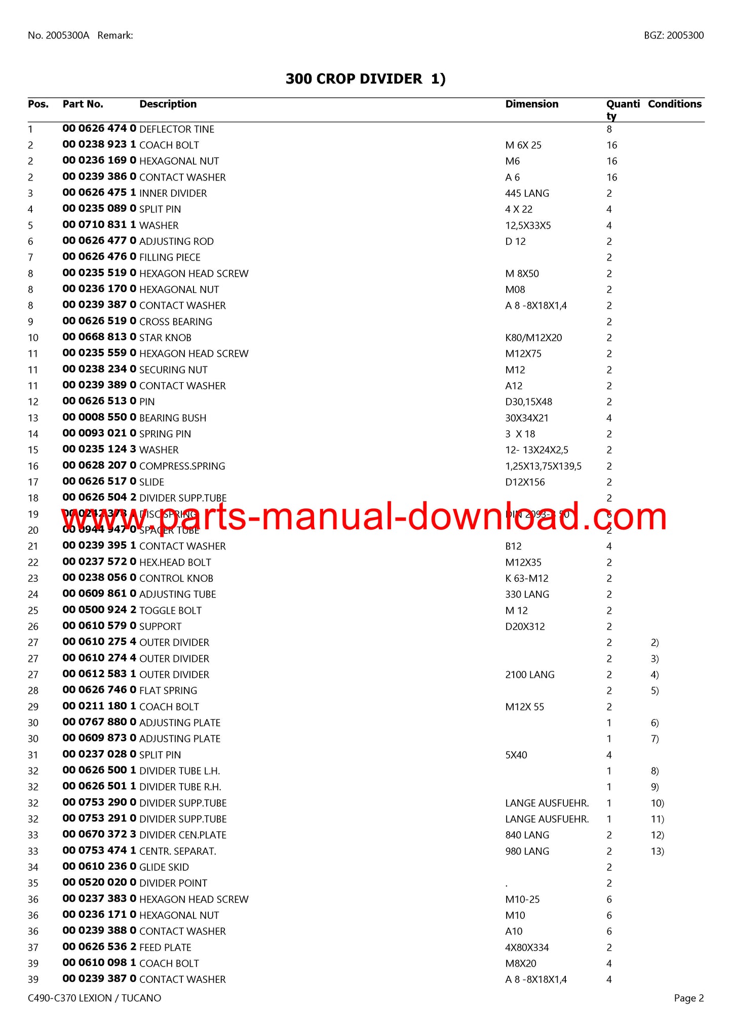 claas c490 - c370 cutterbar lexion-tucano parts catalog manual instant download