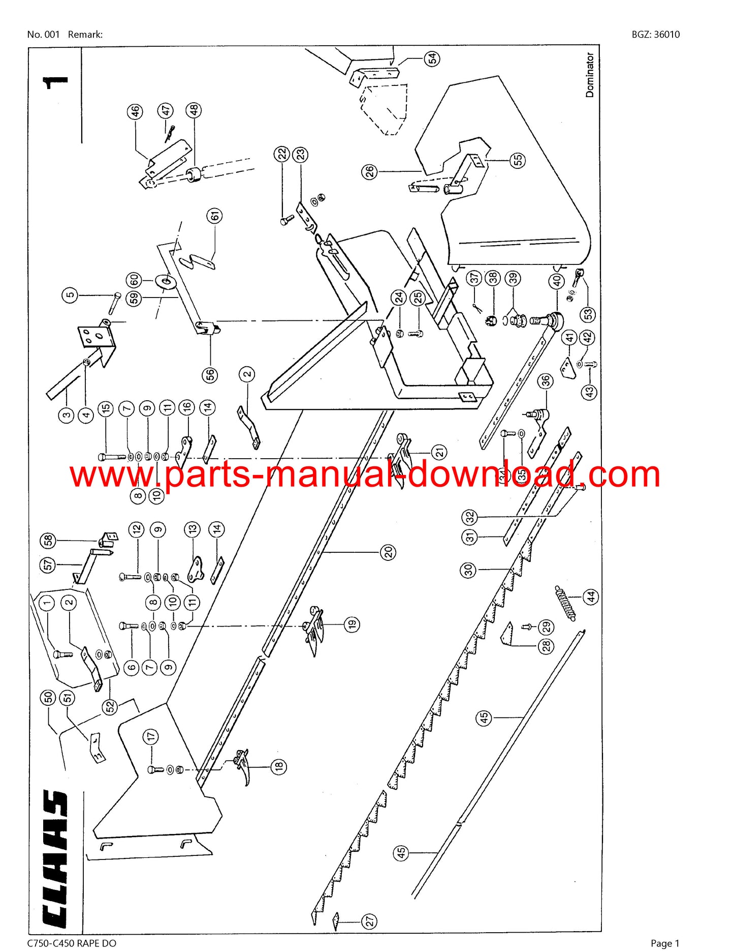 claas c750 - c450 cutterbar dominator rape parts catalog manual instant download