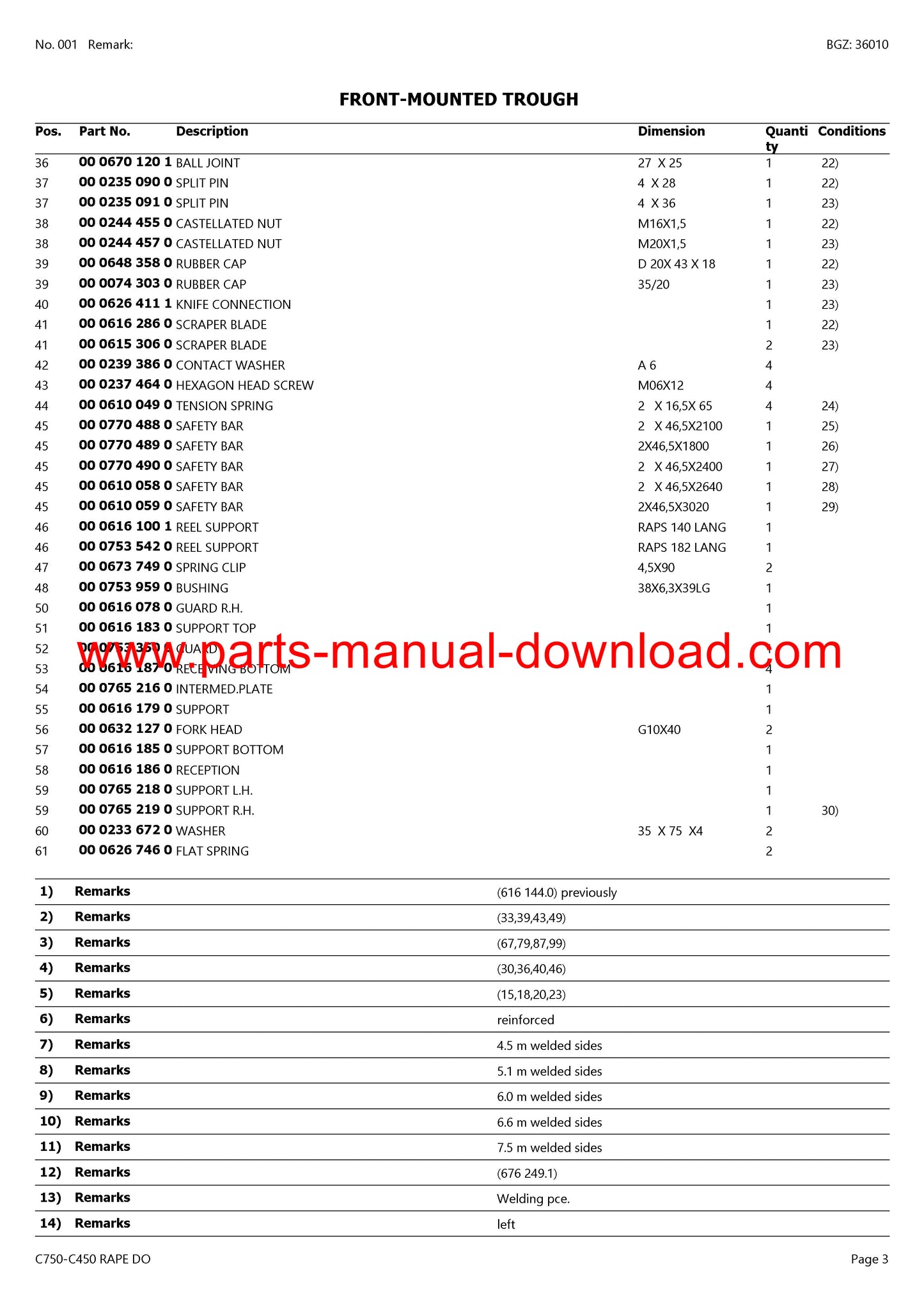 claas c750 - c450 cutterbar dominator rape parts catalog manual instant download