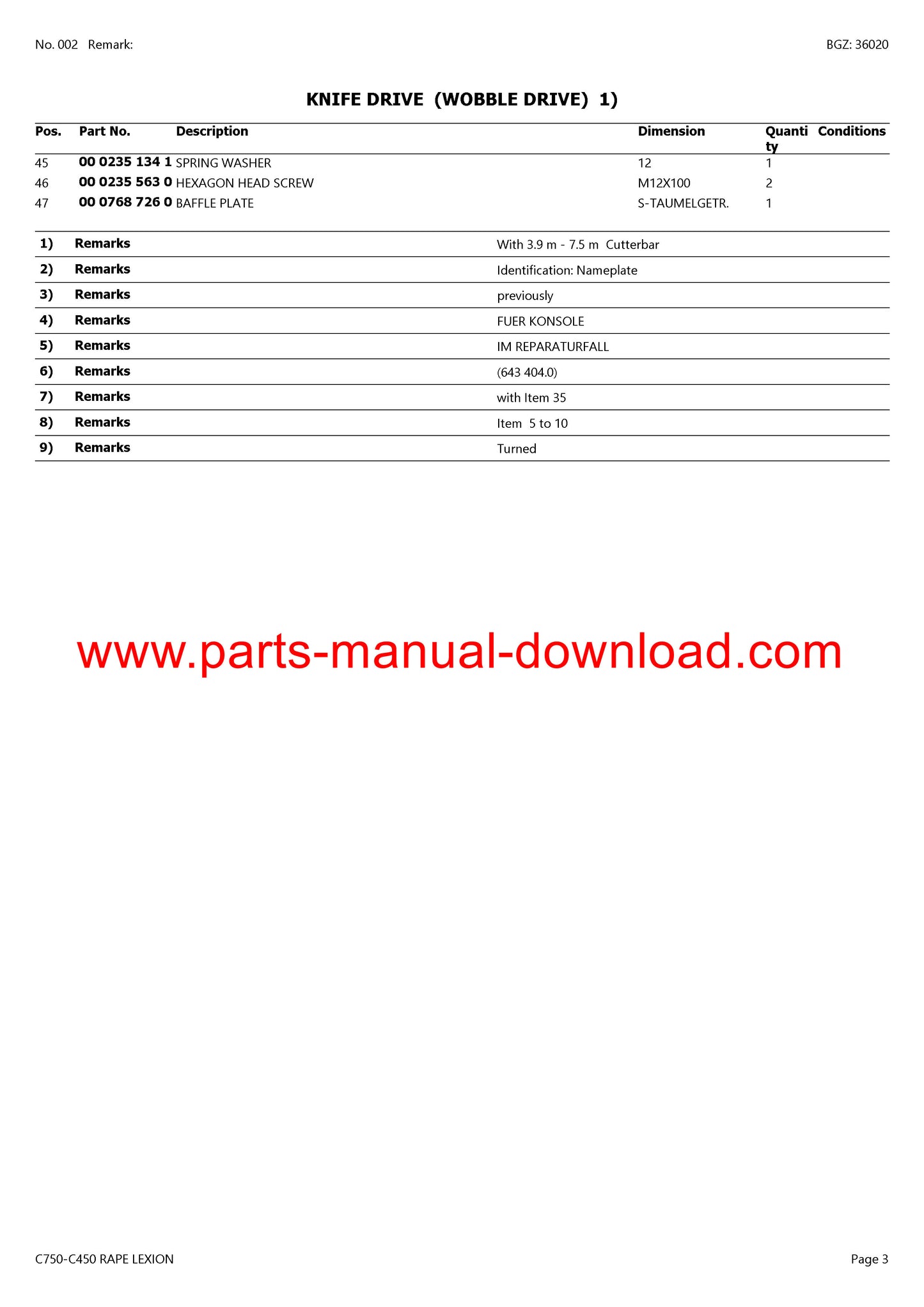claas c750 - c450 cutterbar lexion rape parts catalog manual instant download