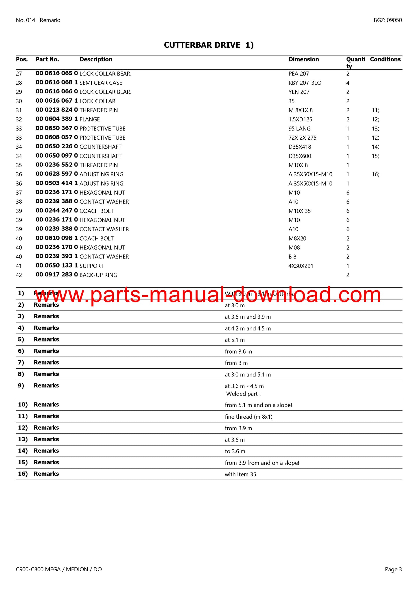 Claas C900 - C300 Cutterbar Mega-medion-dominator Parts Catalog Manual Instant Download