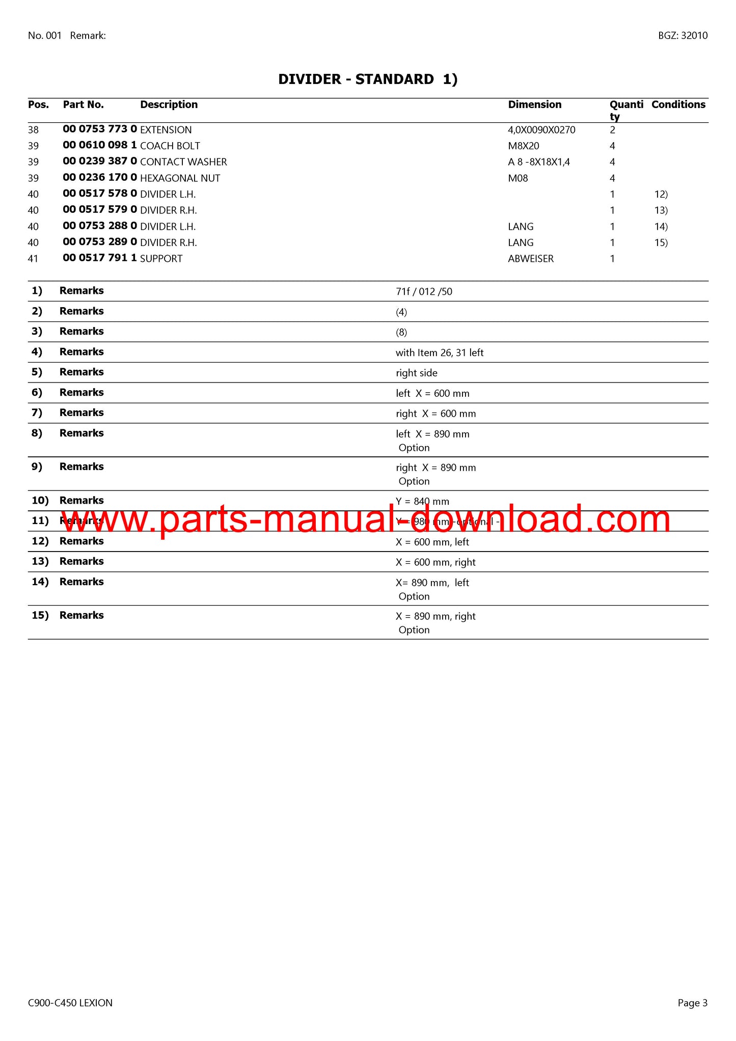 Claas C900 - C450 Cutterbar Lexion Parts Catalog Manual Instant Download