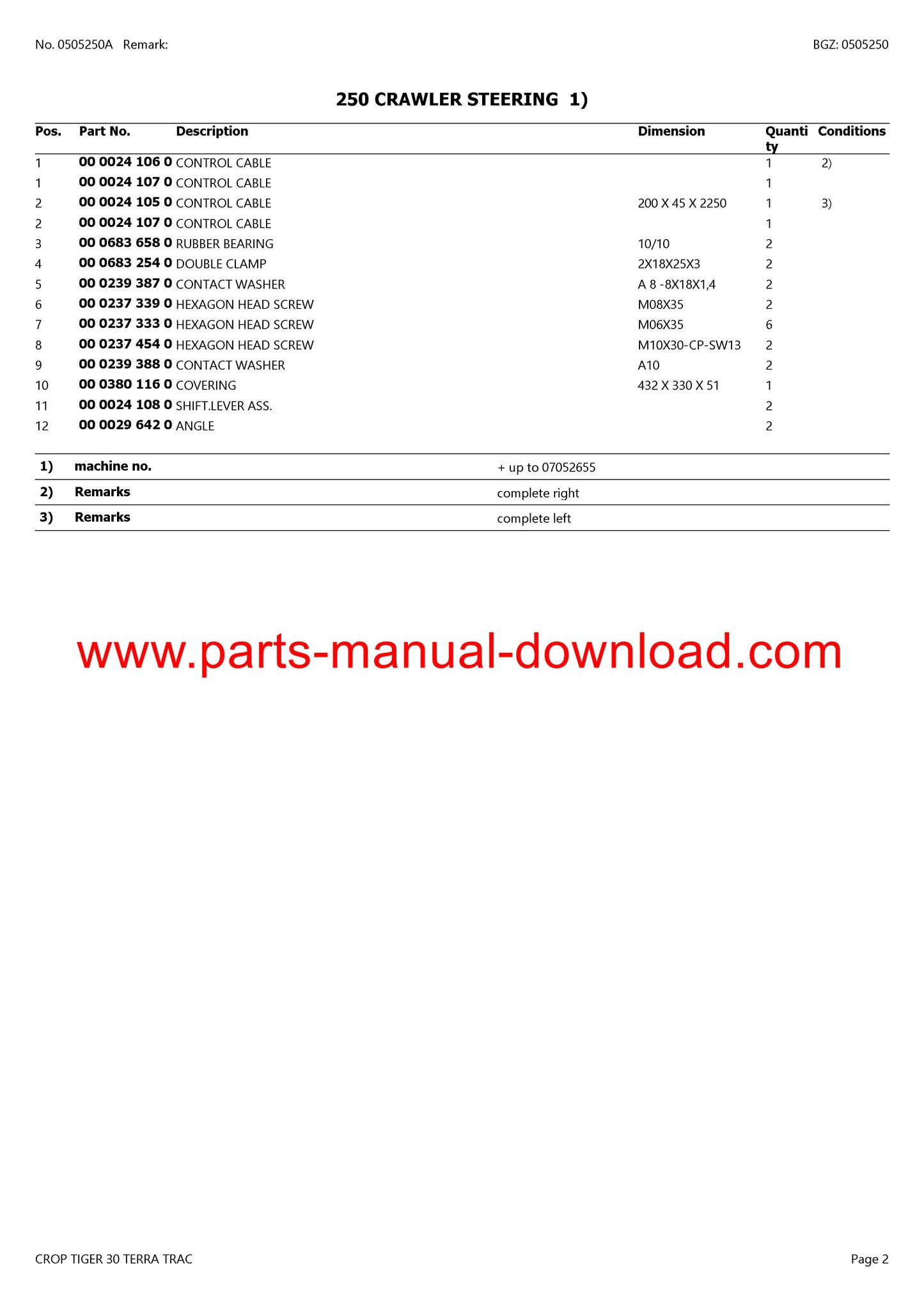 Claas 30 Crop Tiger Terra Trac Combine Parts Catalog Manual Instant Download