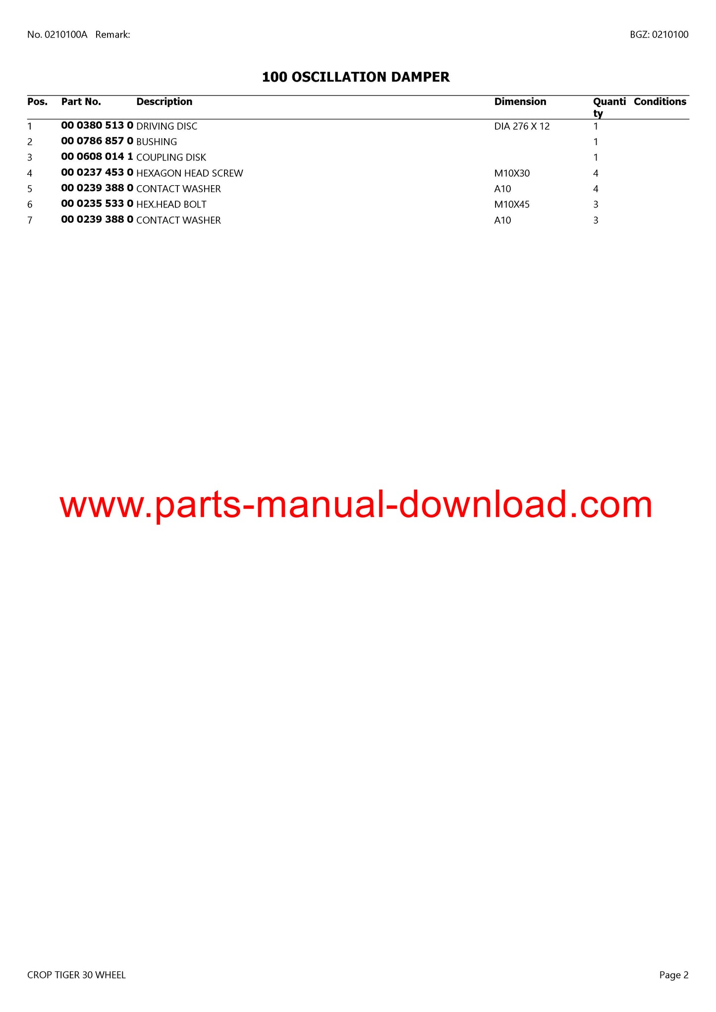 Claas 30 Crop Tiger Wheel Combine Parts Catalog Manual Instant Download
