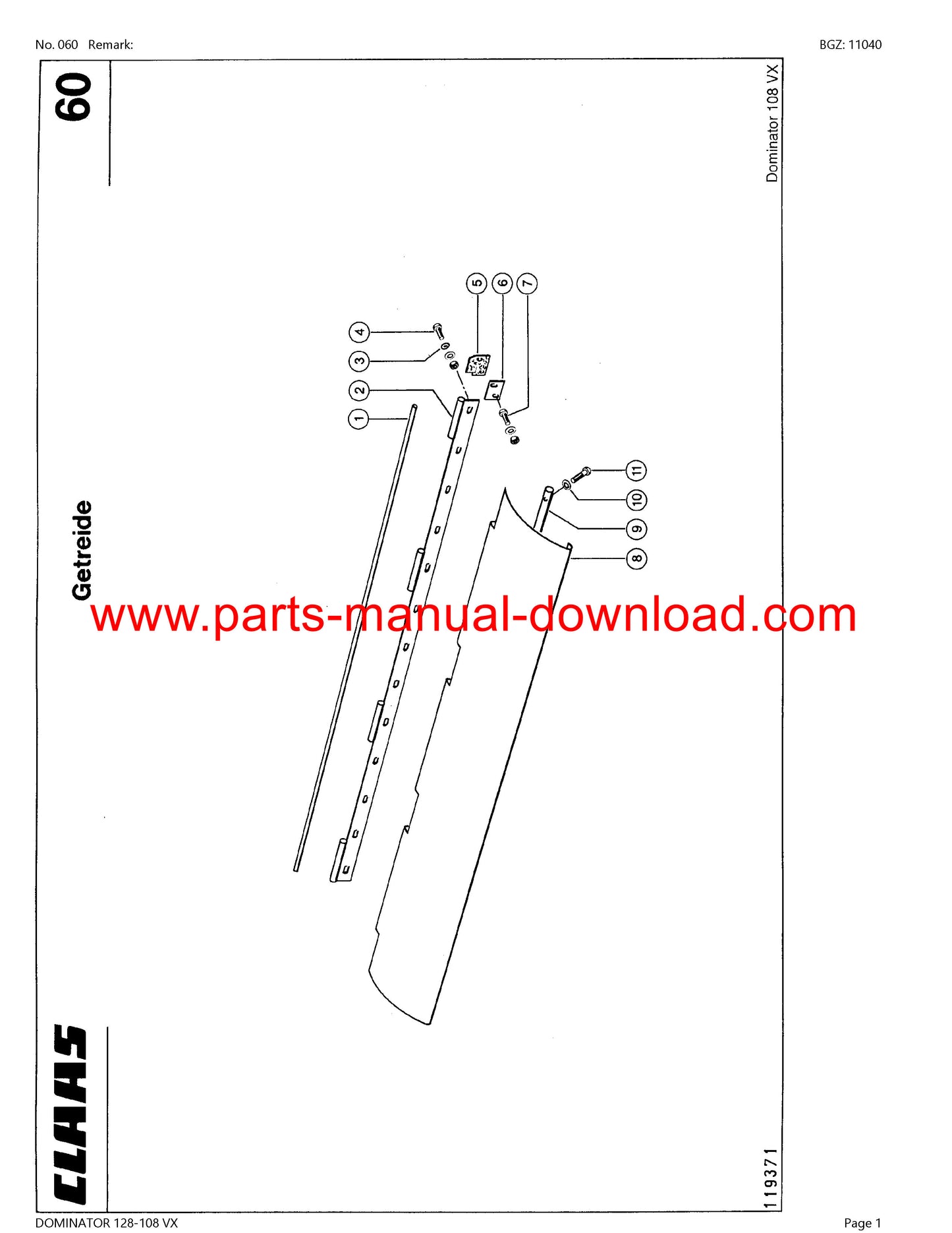 Claas 128 - 108 VX Combine Dominator Parts Catalog Manual Instant Download