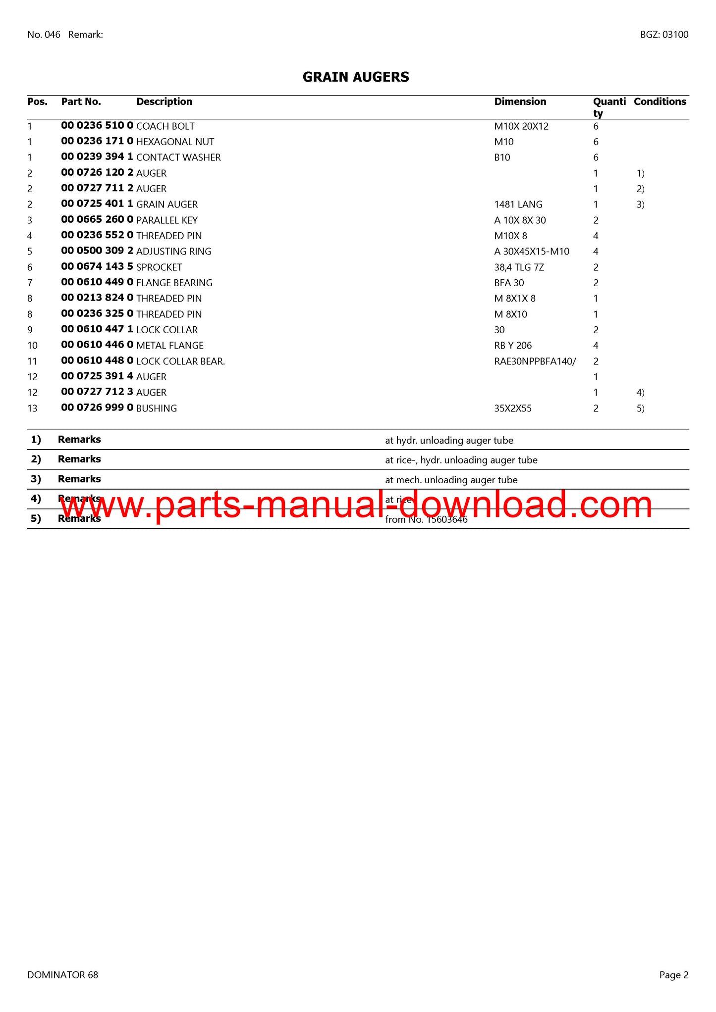 CLAAS 68 COMBINE DOMINATOR PARTS CATALOG MANUAL INSTANT DOWNLOAD