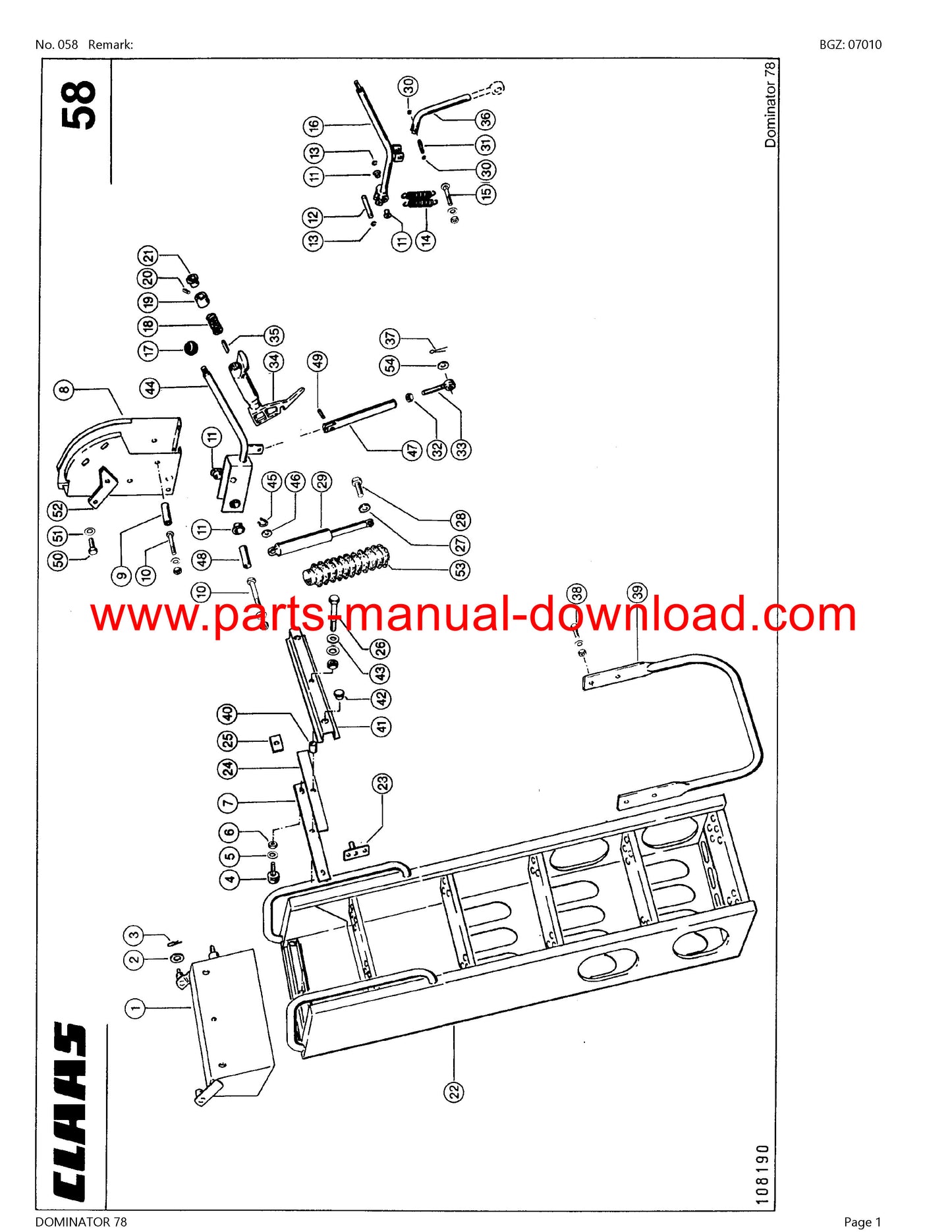Claas 78 Combine Dominator Parts Catalog Manual Instant Download