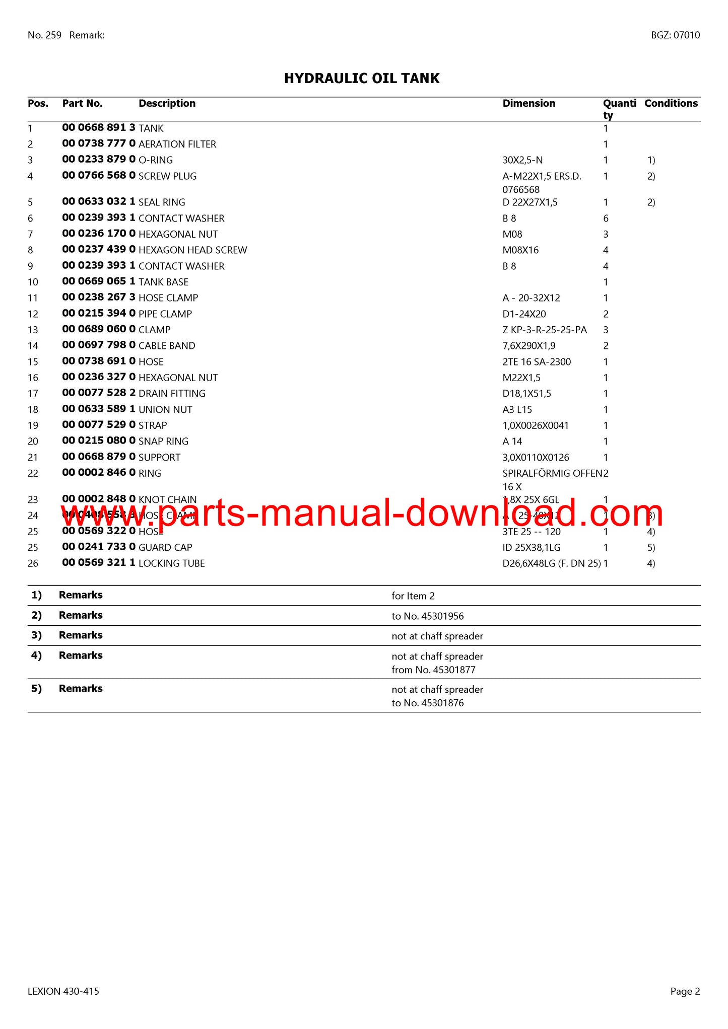 Claas 430 - 415 Lexion Combine Parts Catalog Manual Instant Download