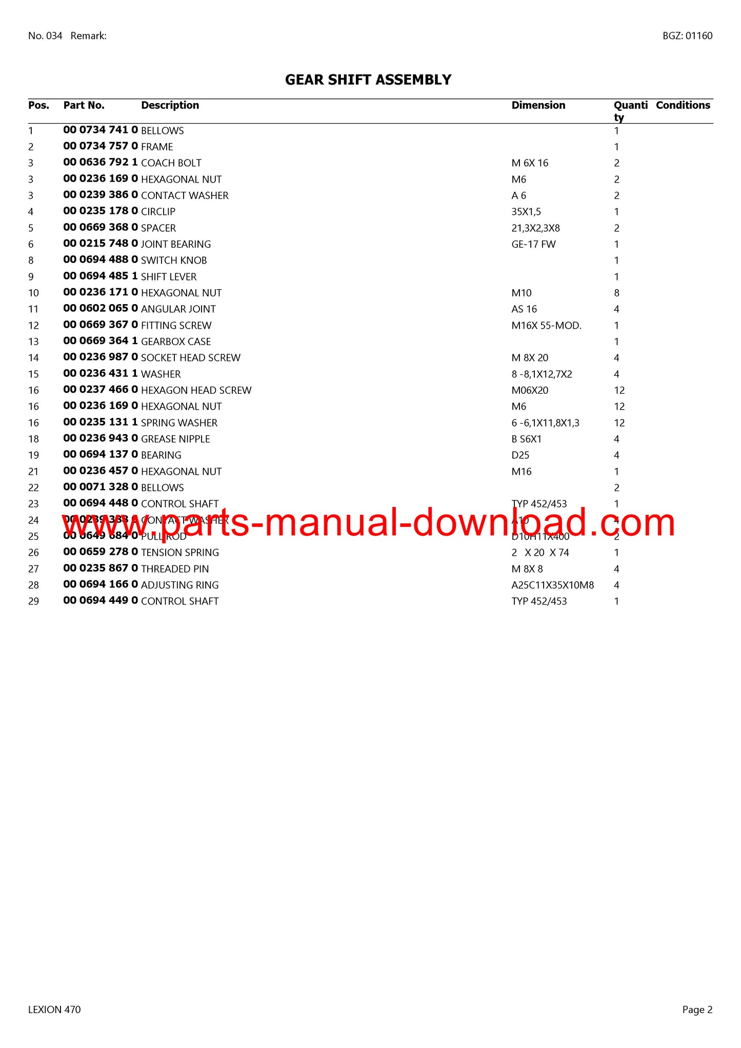 Claas 470 Lexion Combine Parts Catalog Manual Instant Download