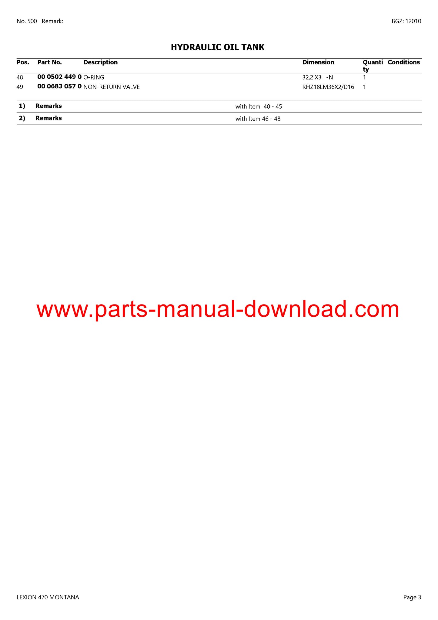 Claas 470 Lexion Combine Montana Parts Catalog Manual Instant Download
