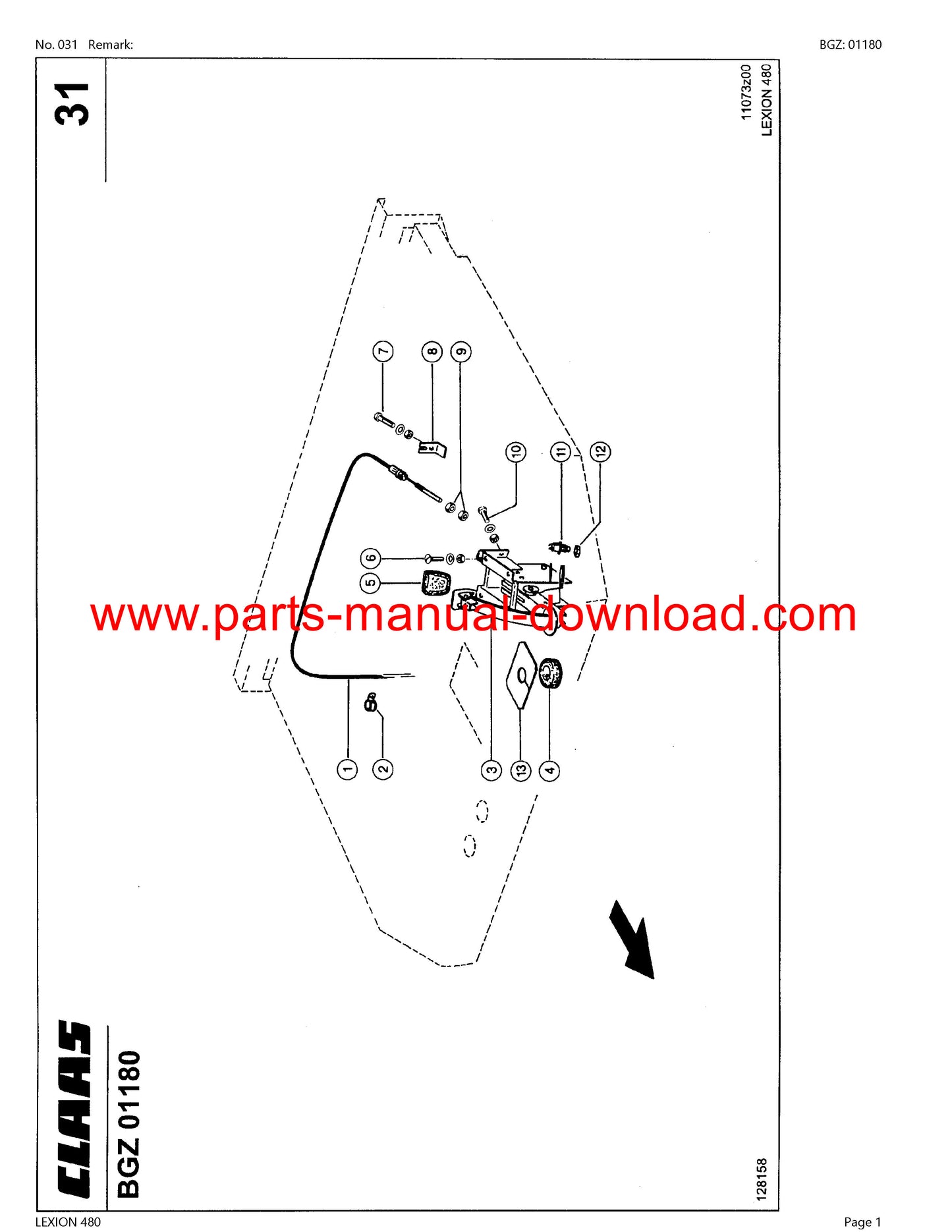 Claas 480 Lexion Combine Parts Catalog Manual Instant Download