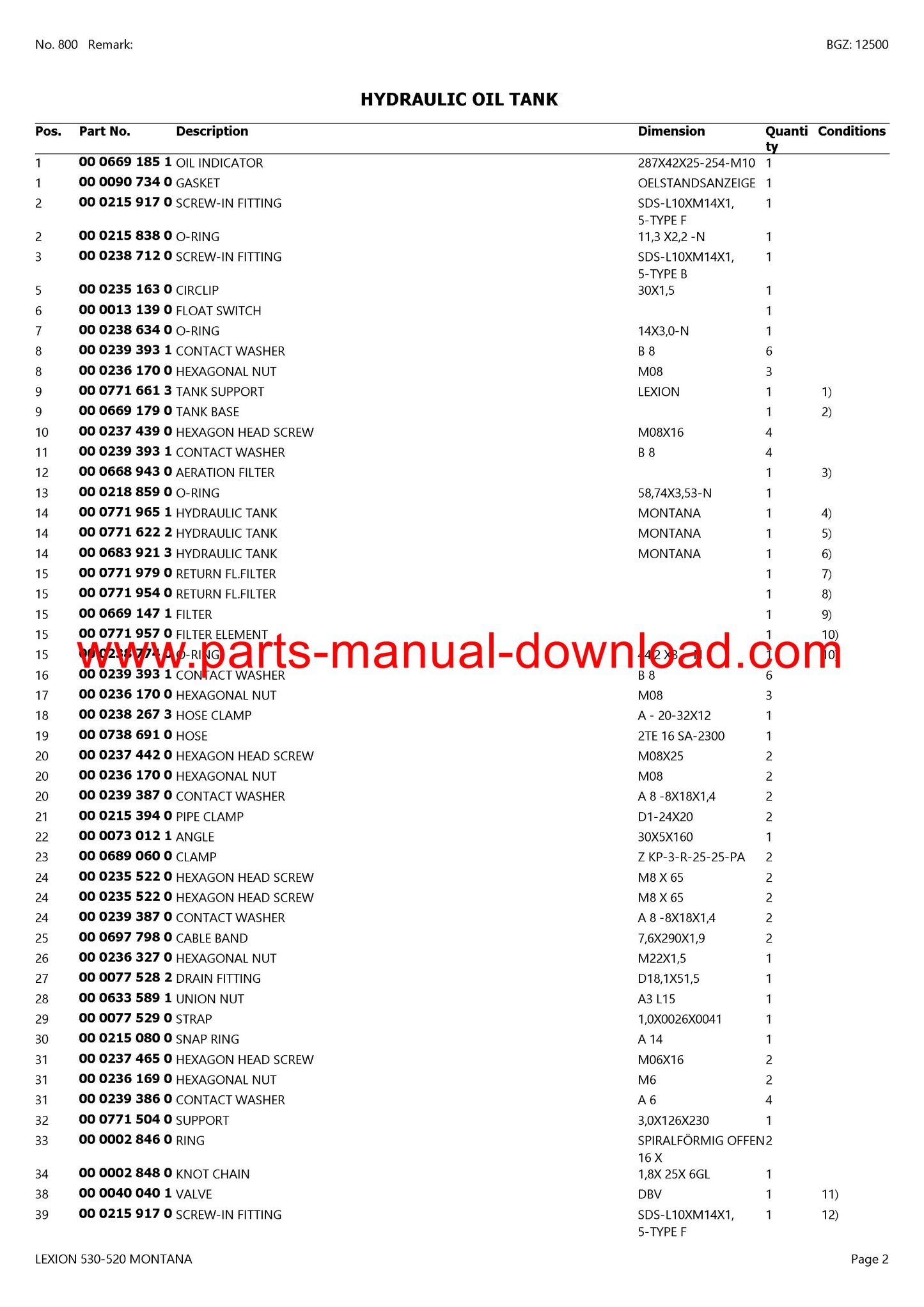 Claas 530 - 520 Lexion Combine Montana Parts Catalog Manual Instant Download
