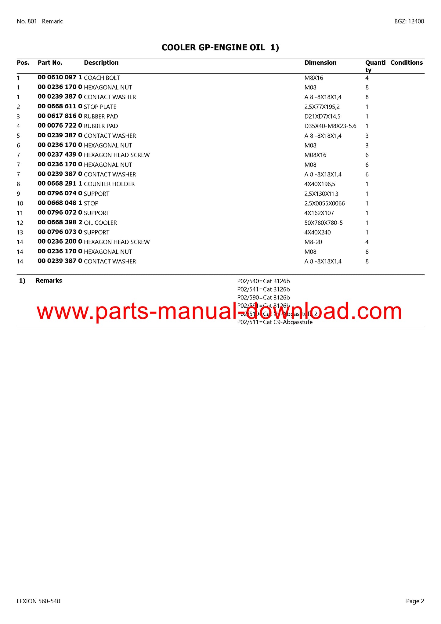 Claas 560 - 540 Lexion Combine Parts Catalog Manual Instant Download