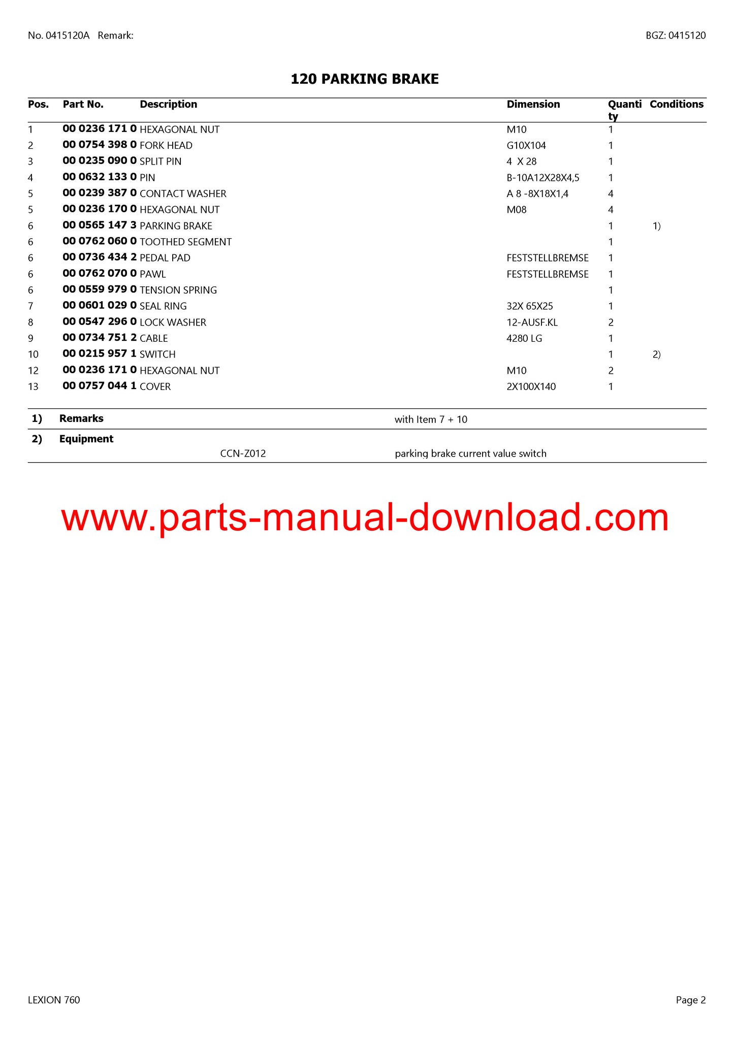 claas 760 lexion combine parts catalog manual instant download