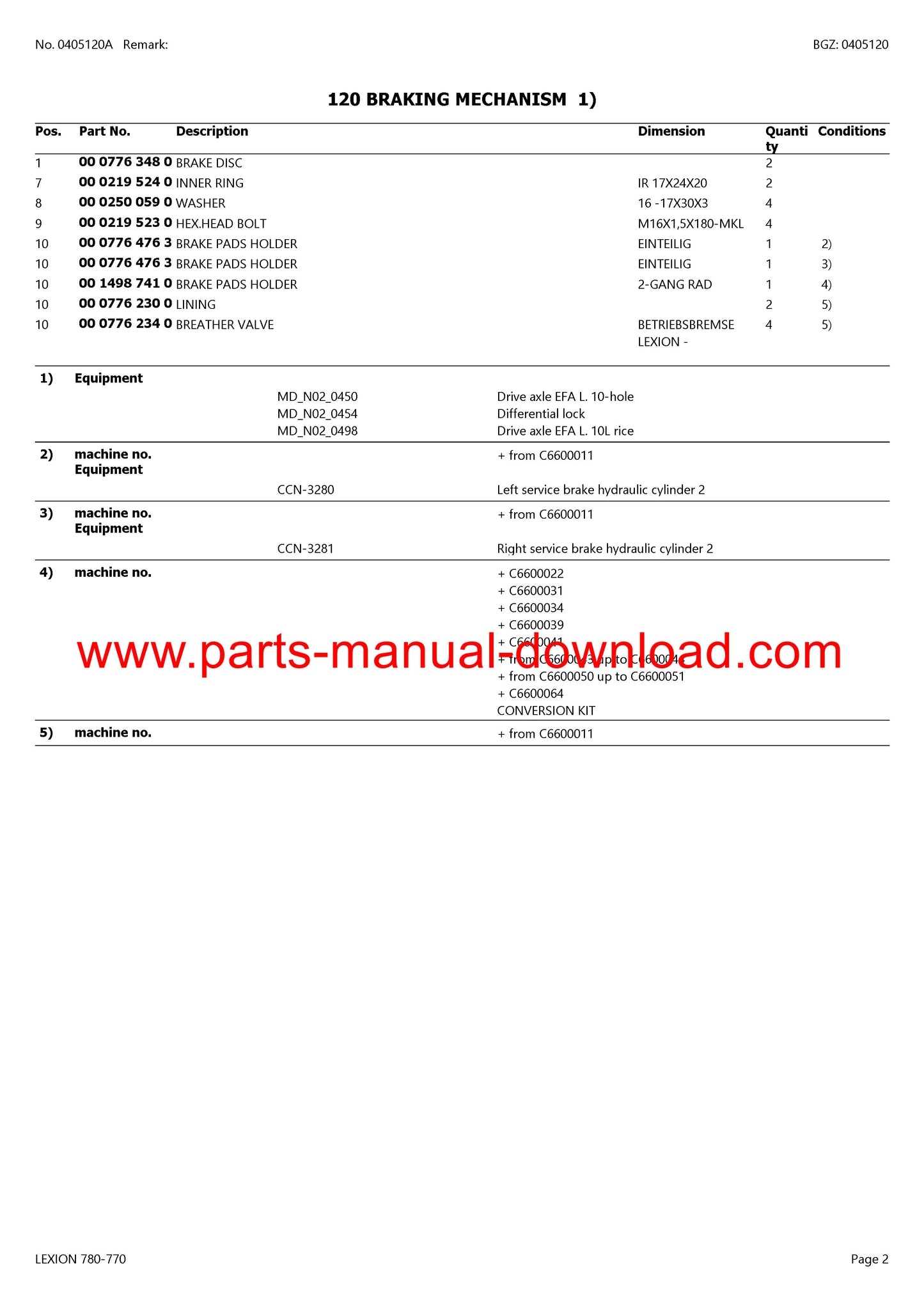 claas 780 - 770 lexion combine parts catalog manual instant download