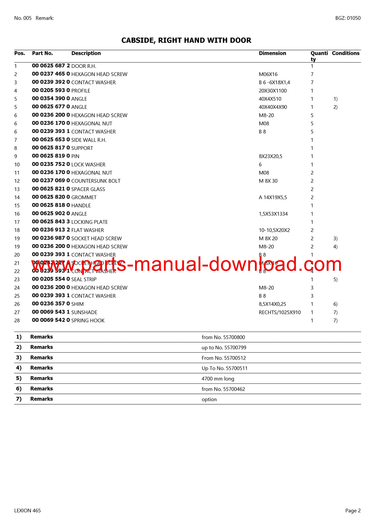Claas 465 Combine Lexion (North America) Parts Catalog Manual Instant Download