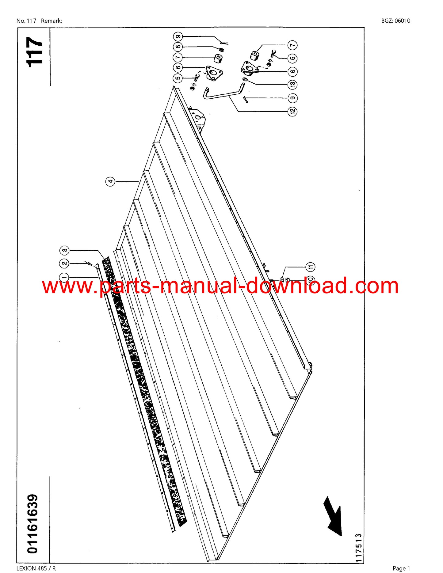 Claas 485 R Combine Lexion (North America) Parts Catalog Manual Instant Download