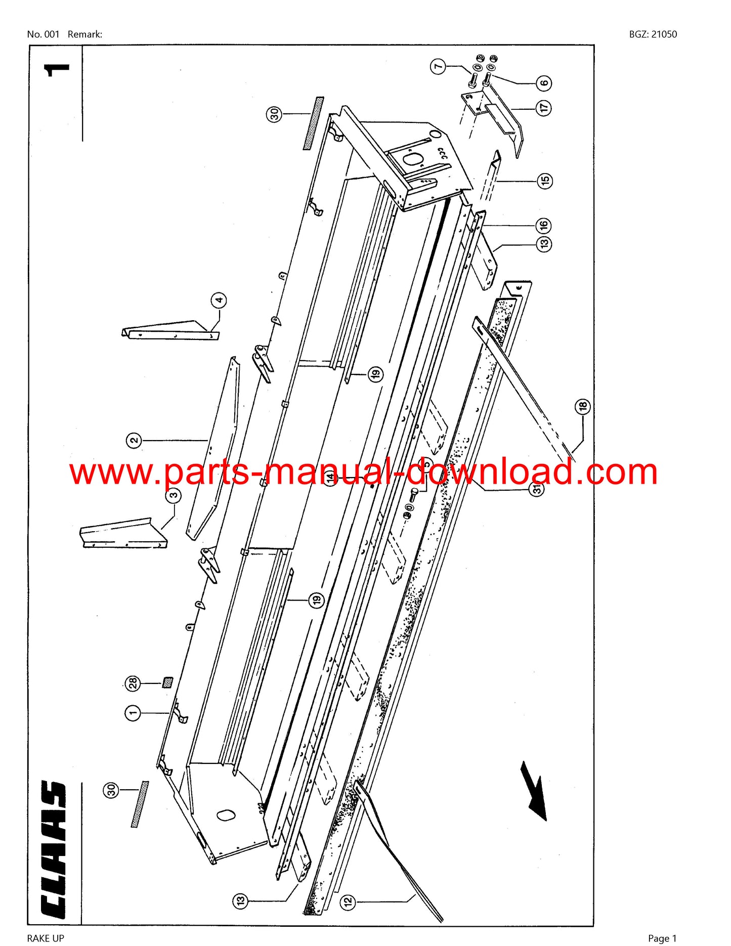 CLAAS COMBINE RAKE UP PARTS CATALOG MANUAL INSTANT DOWNLOAD