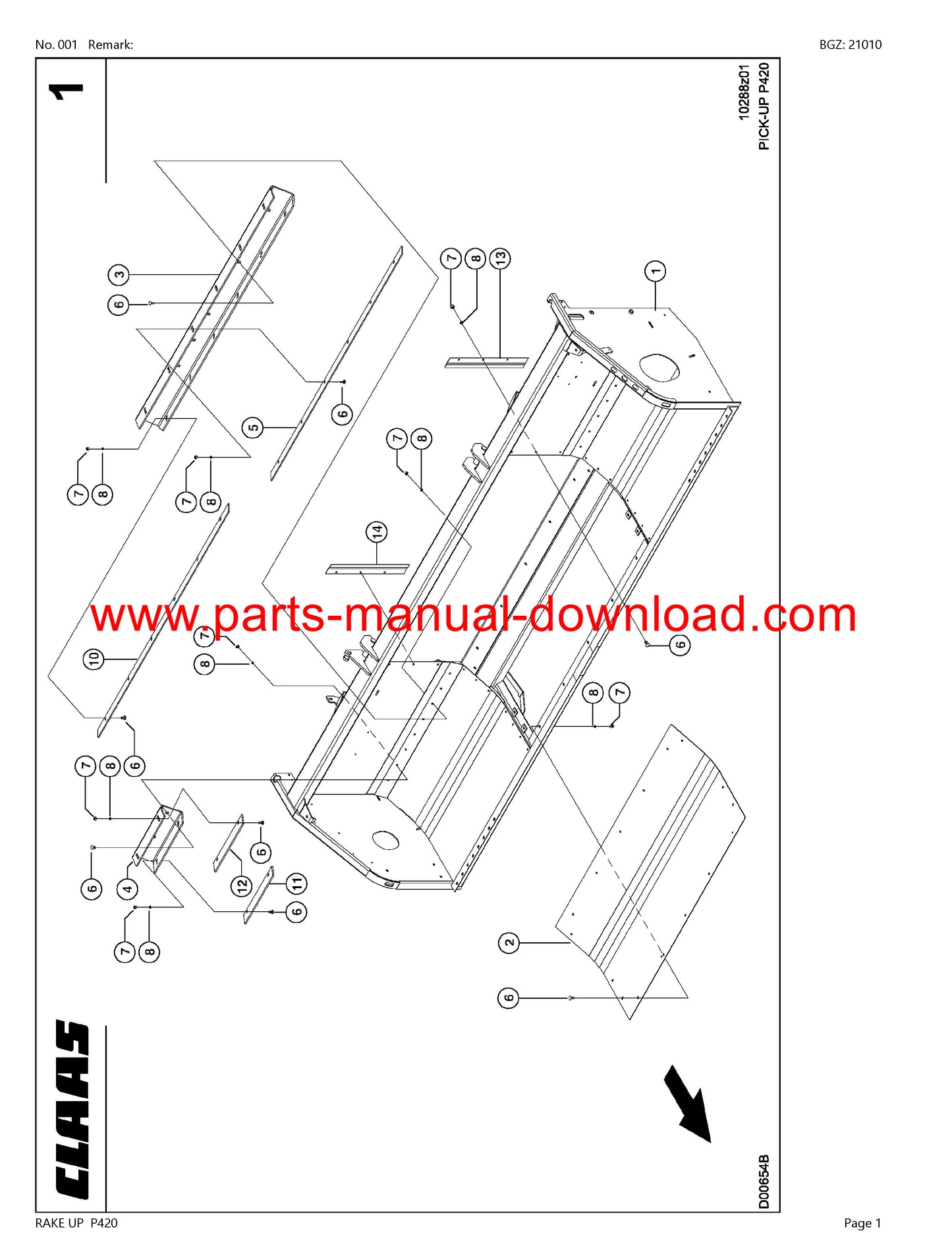 claas p420 combine rake up parts catalog manual instant download
