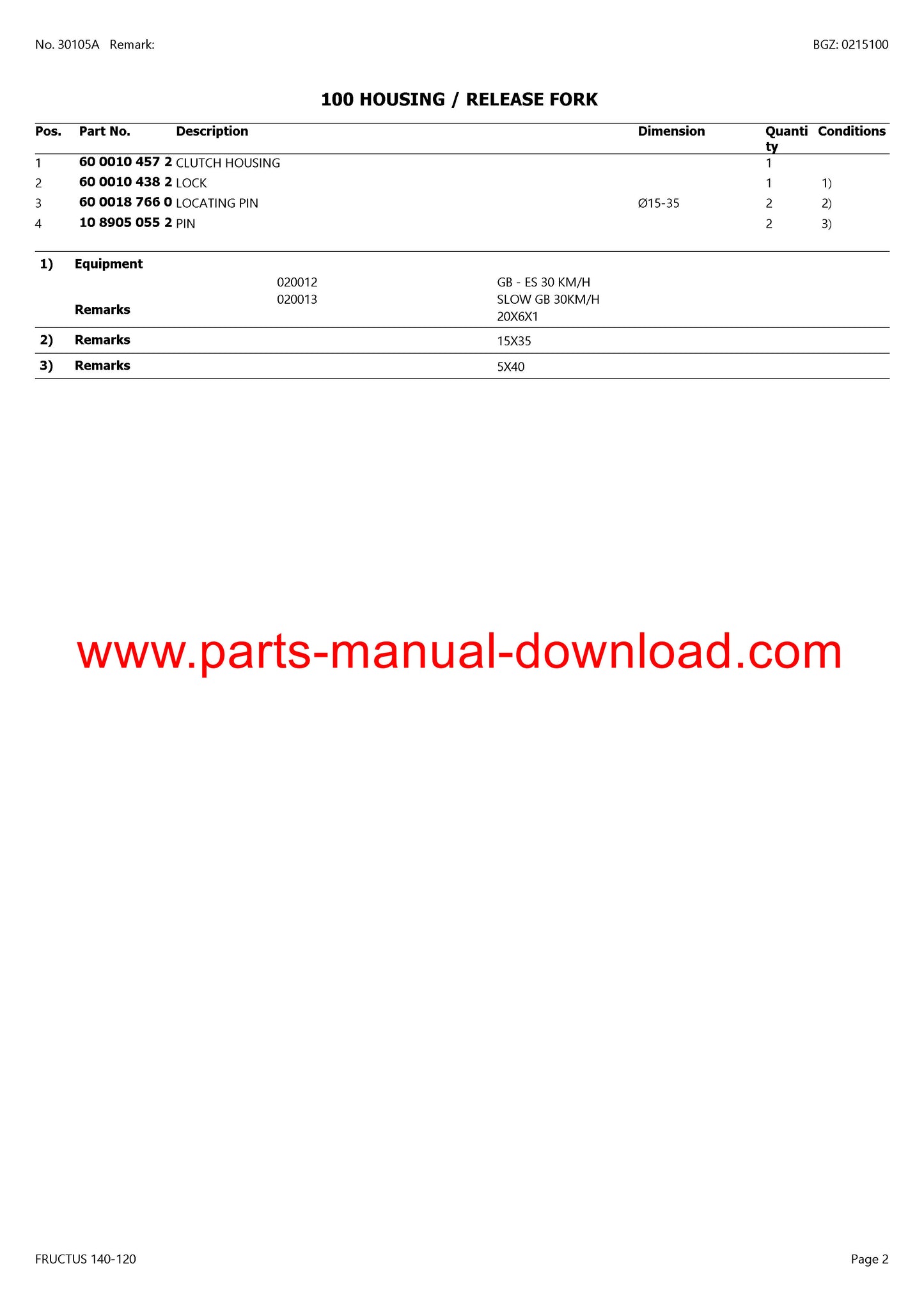 Claas 140 - 120 Fructus Tractor Parts Manual Instant Download