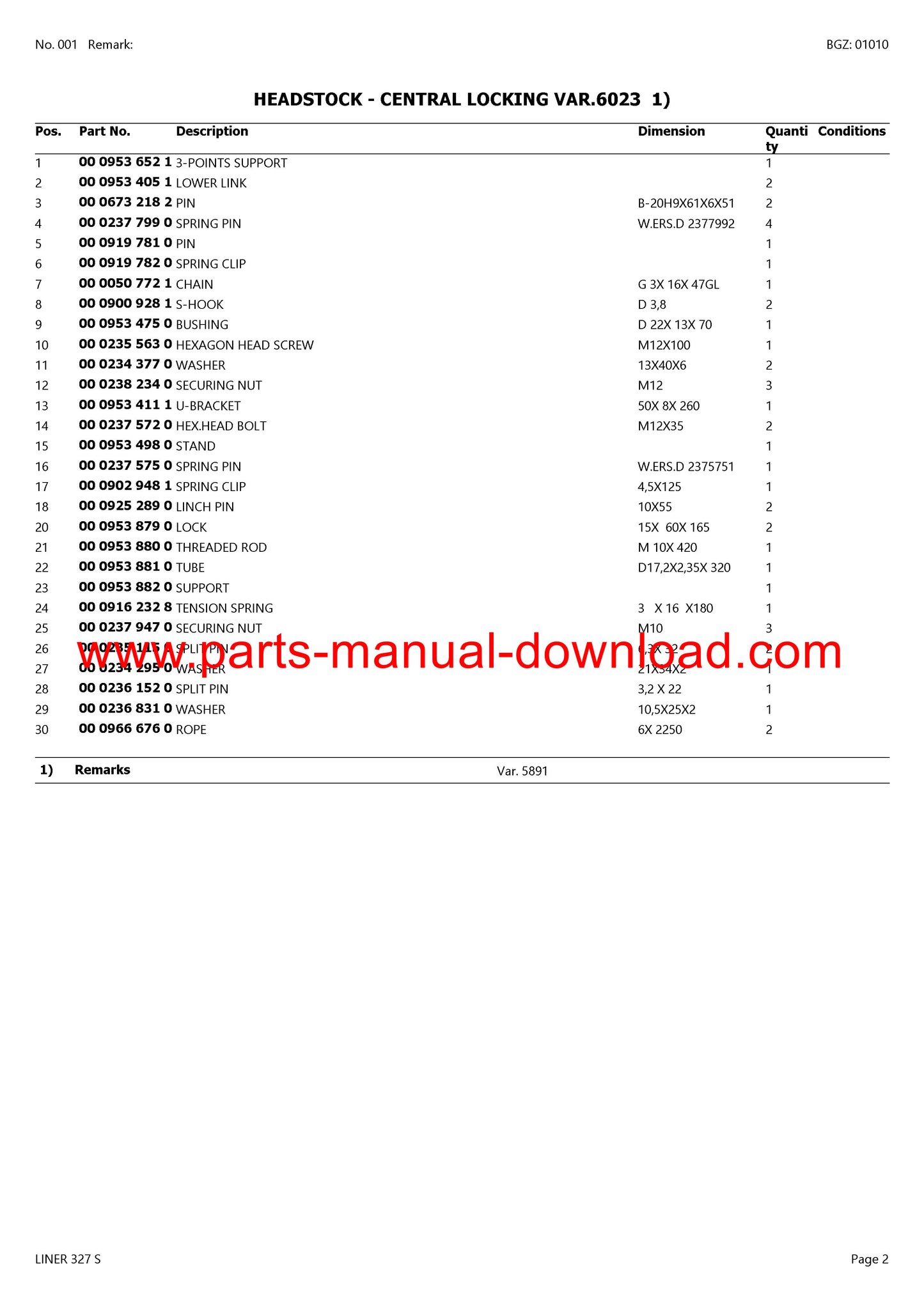 Claas 327 S Liner Swather Parts Manual Instant Download