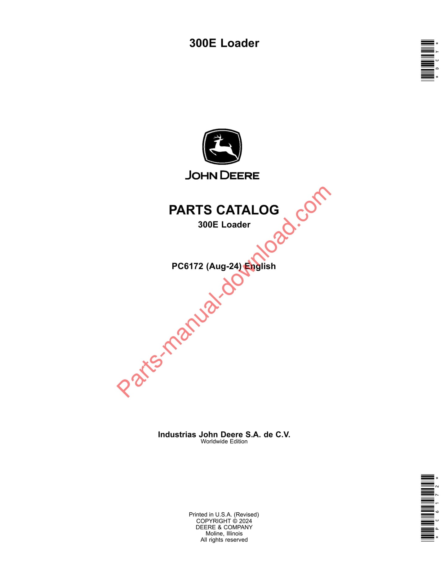 John Deere 300E Loader Parts Manual PC6172