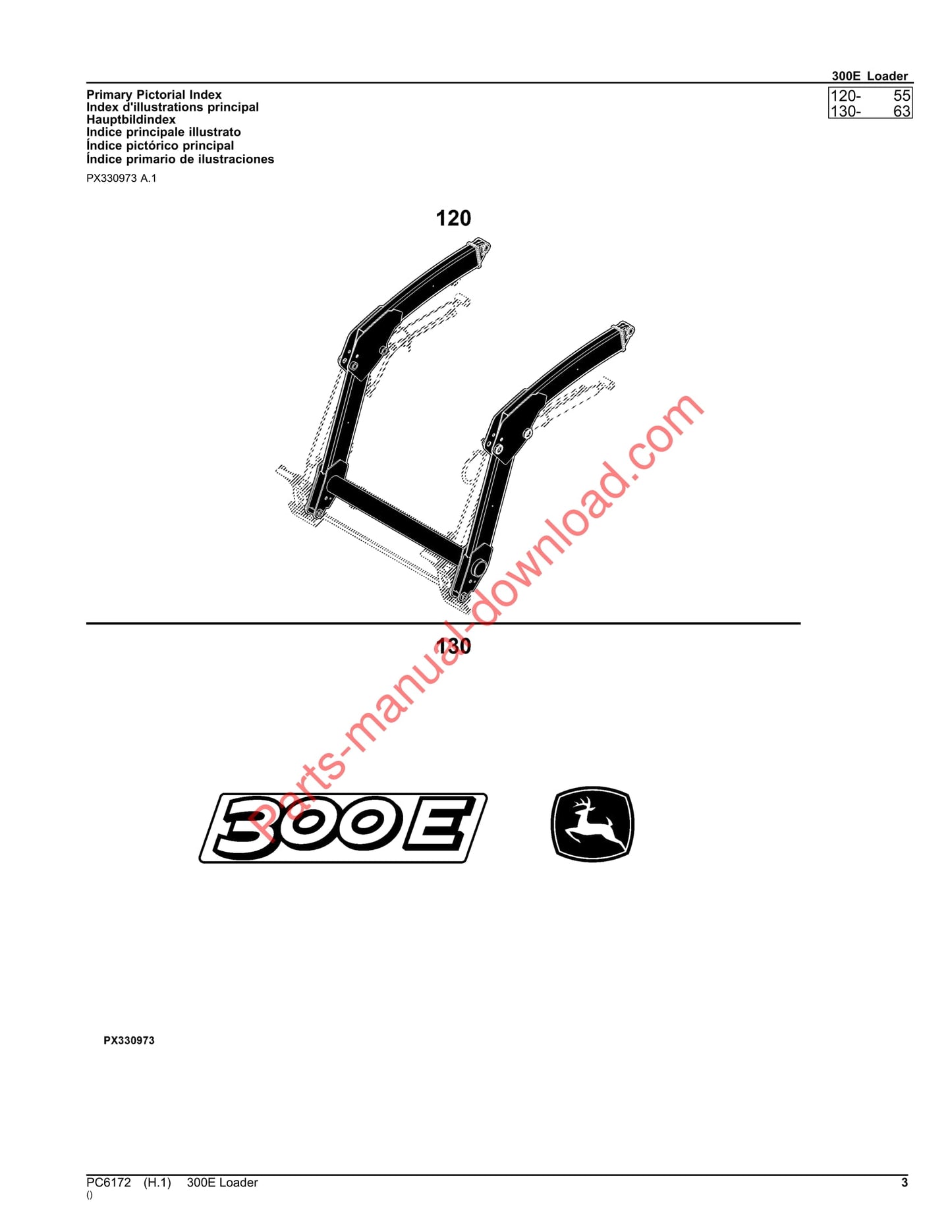 John Deere 300E Loader Parts Manual PC6172