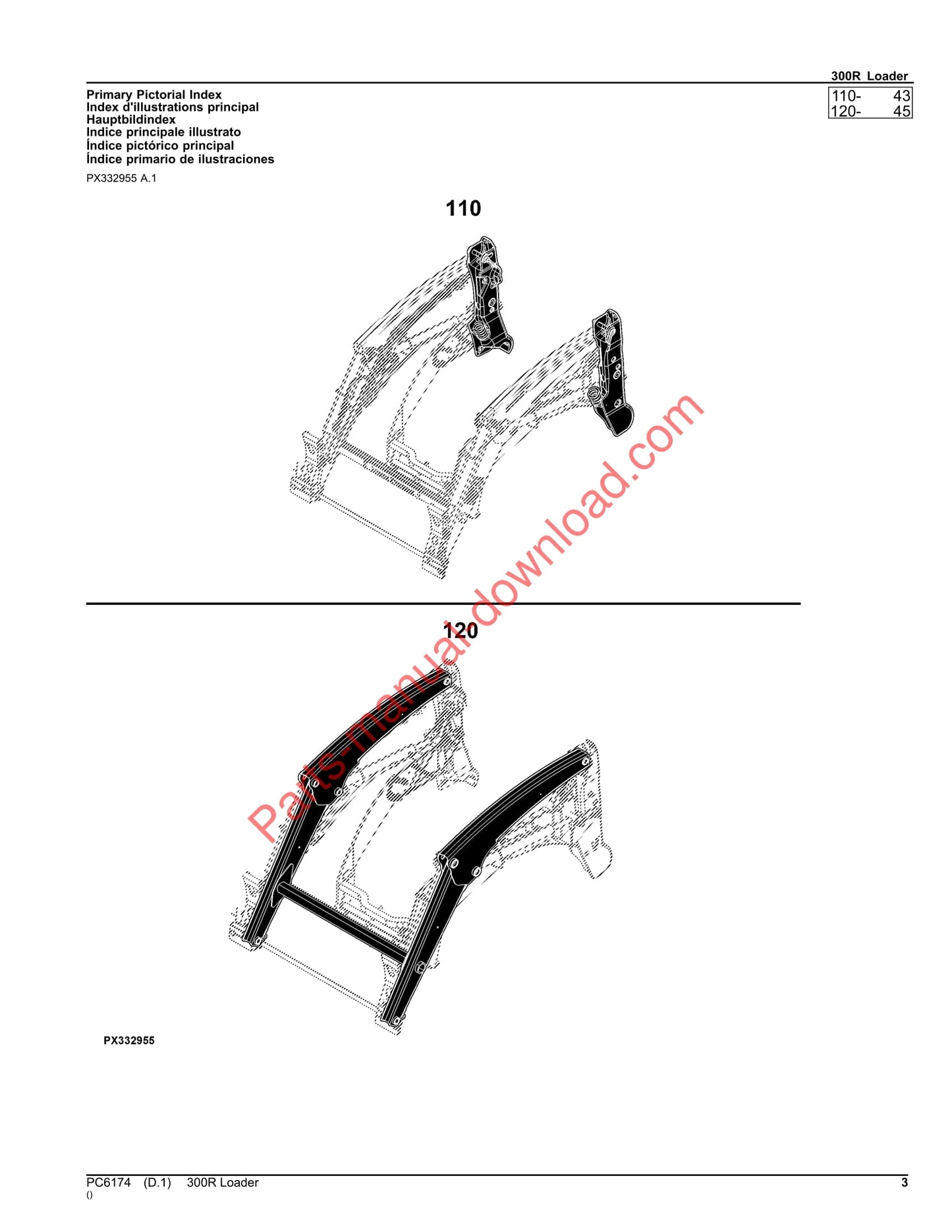 John Deere 300R Loader Parts Manual PC6174