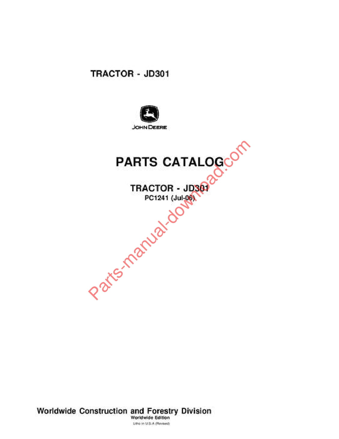 John Deere 301 Tractor Parts Manual PC1241