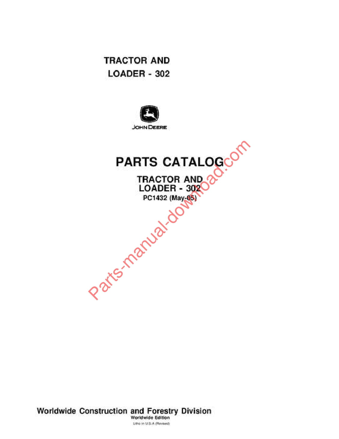 John Deere 302 Tractor Parts Manual PC1432