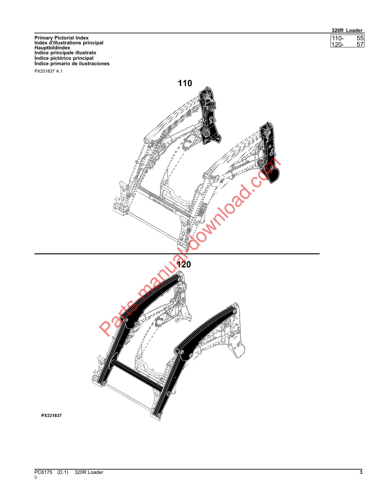 John Deere 320R Loader Parts Manual PC6175