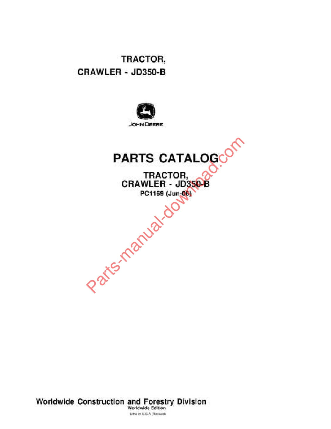 John Deere 350B Crawler Parts Manual PC1169