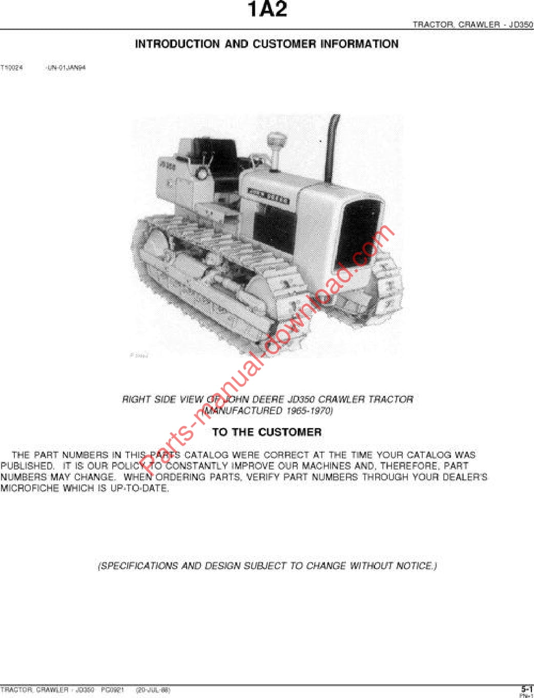 John Deere 350 Crawler Parts Catalog PC921