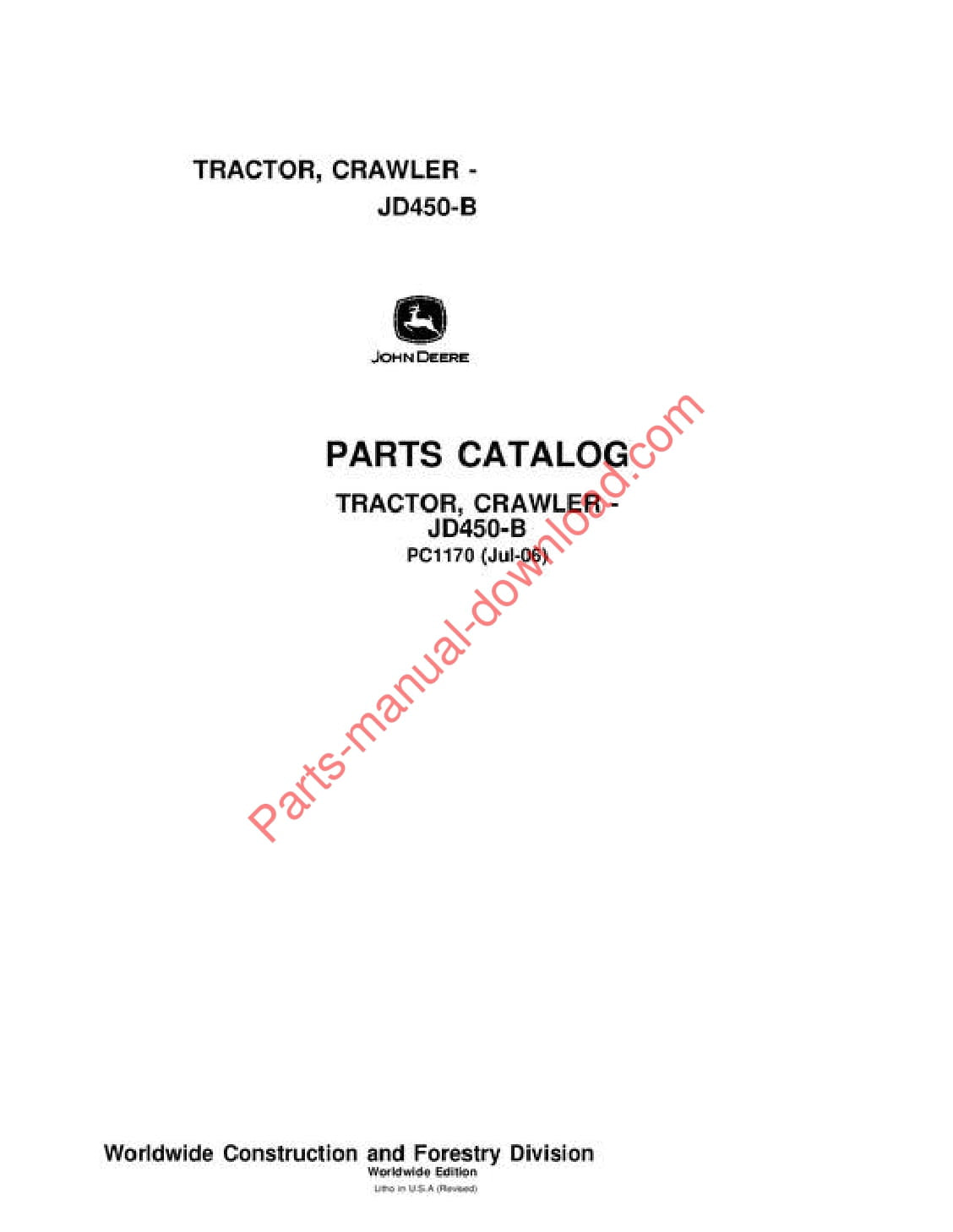 John Deere 450B Crawler Parts Manual PC1170