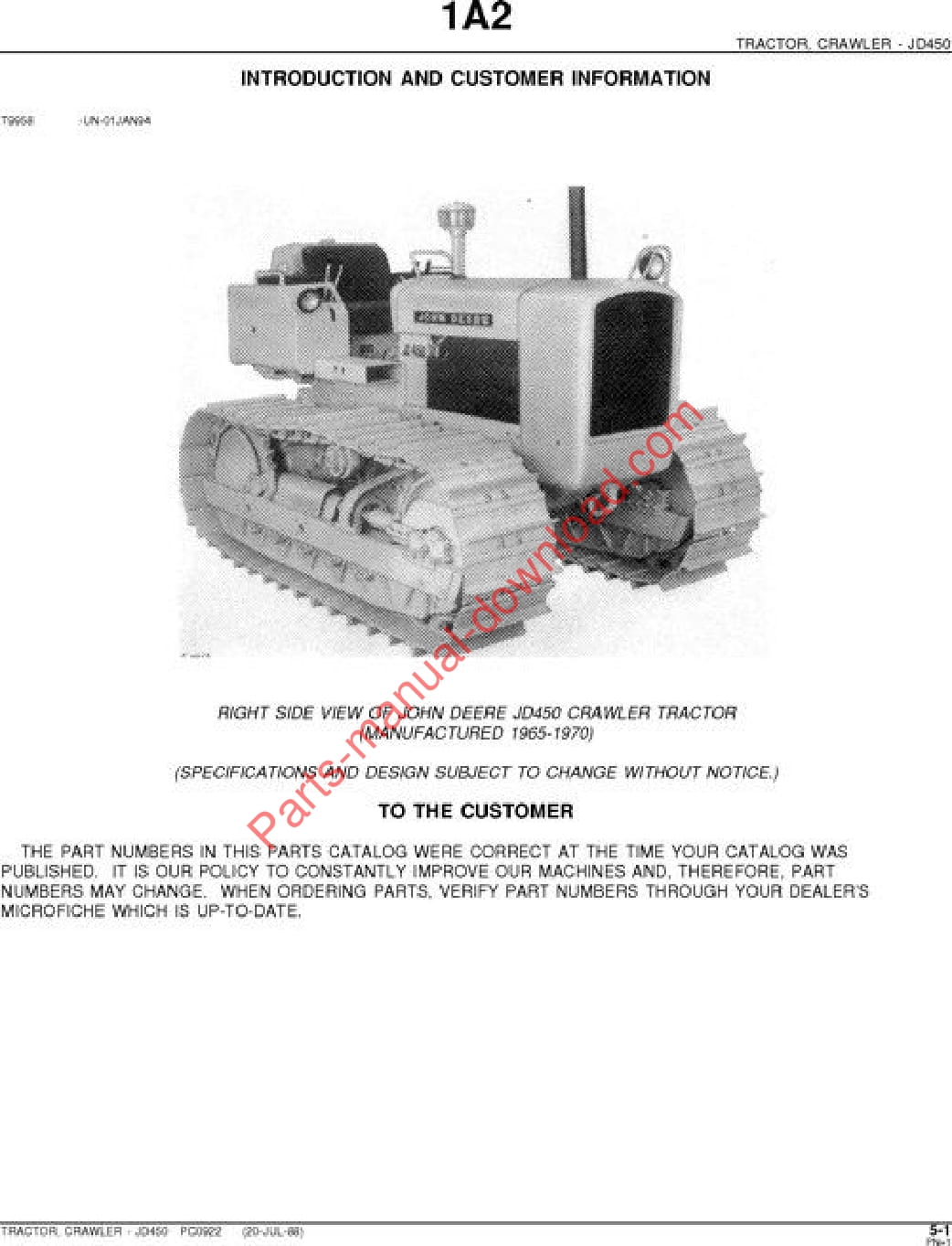 John Deere 450 Crawler Parts Manual PC922