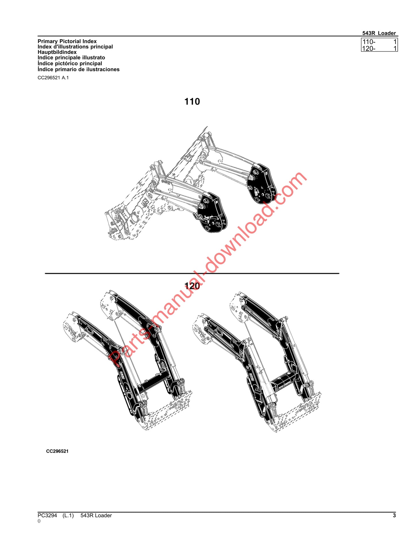 John Deere 543R Loader Parts Manual PC3294