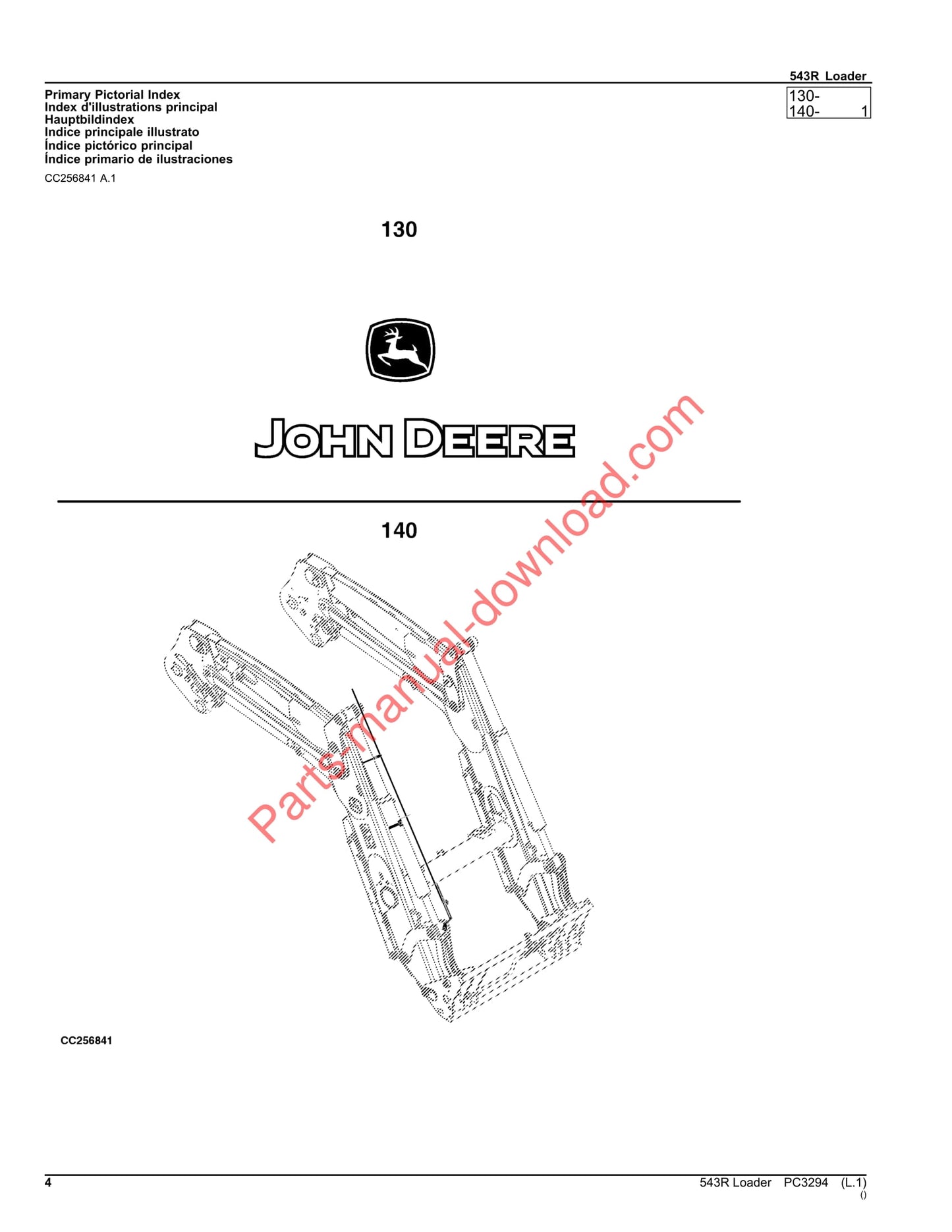 John Deere 543R Loader Parts Manual PC3294