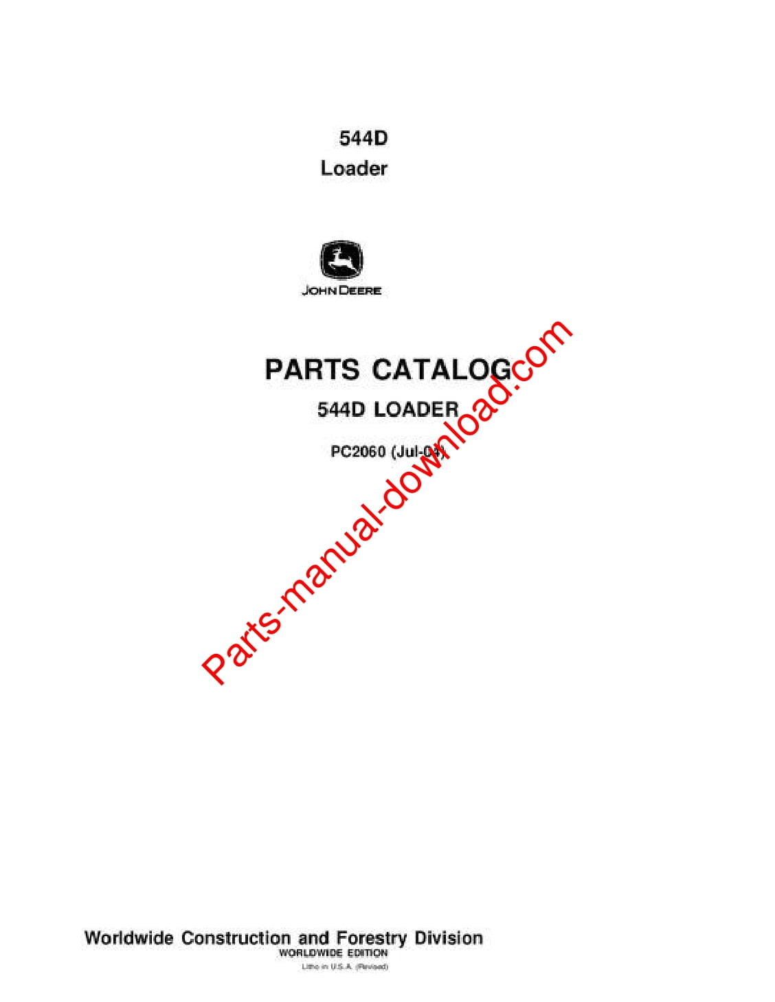 John Deere 544D Loader Parts Manual PC2060