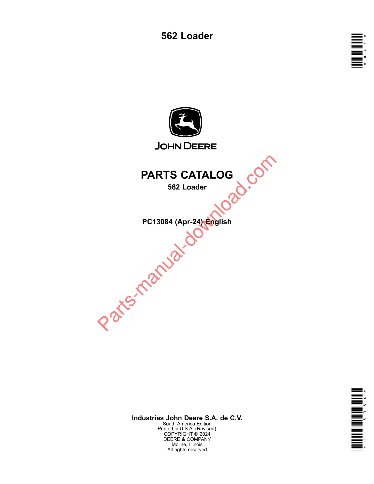 John Deere 562 Loader Parts Manual PC13084