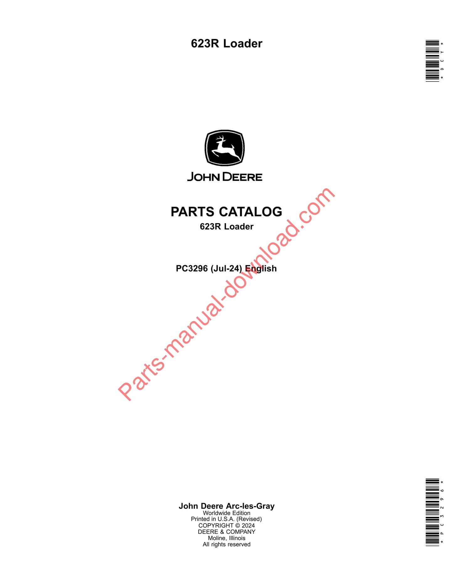John Deere 623R Loader Parts Manual PC3296