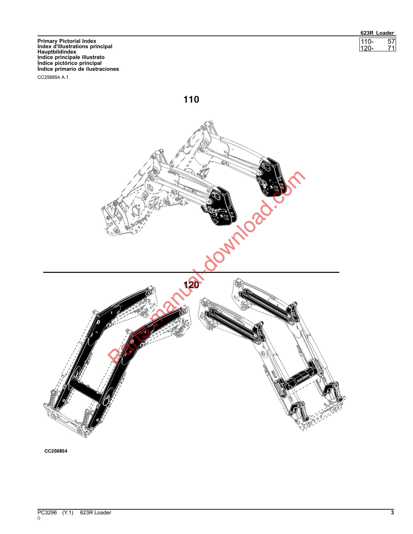 John Deere 623R Loader Parts Manual PC3296