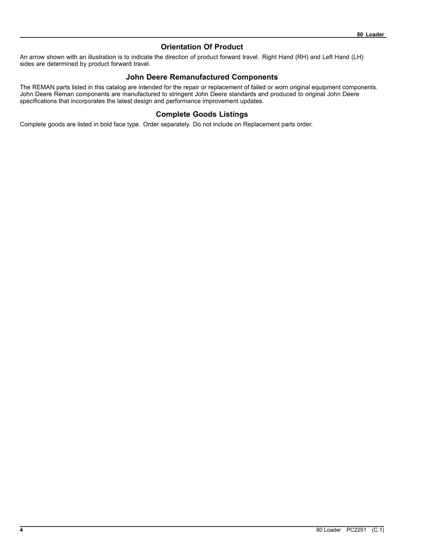 John Deere 80 Loader Parts Manual PC2251