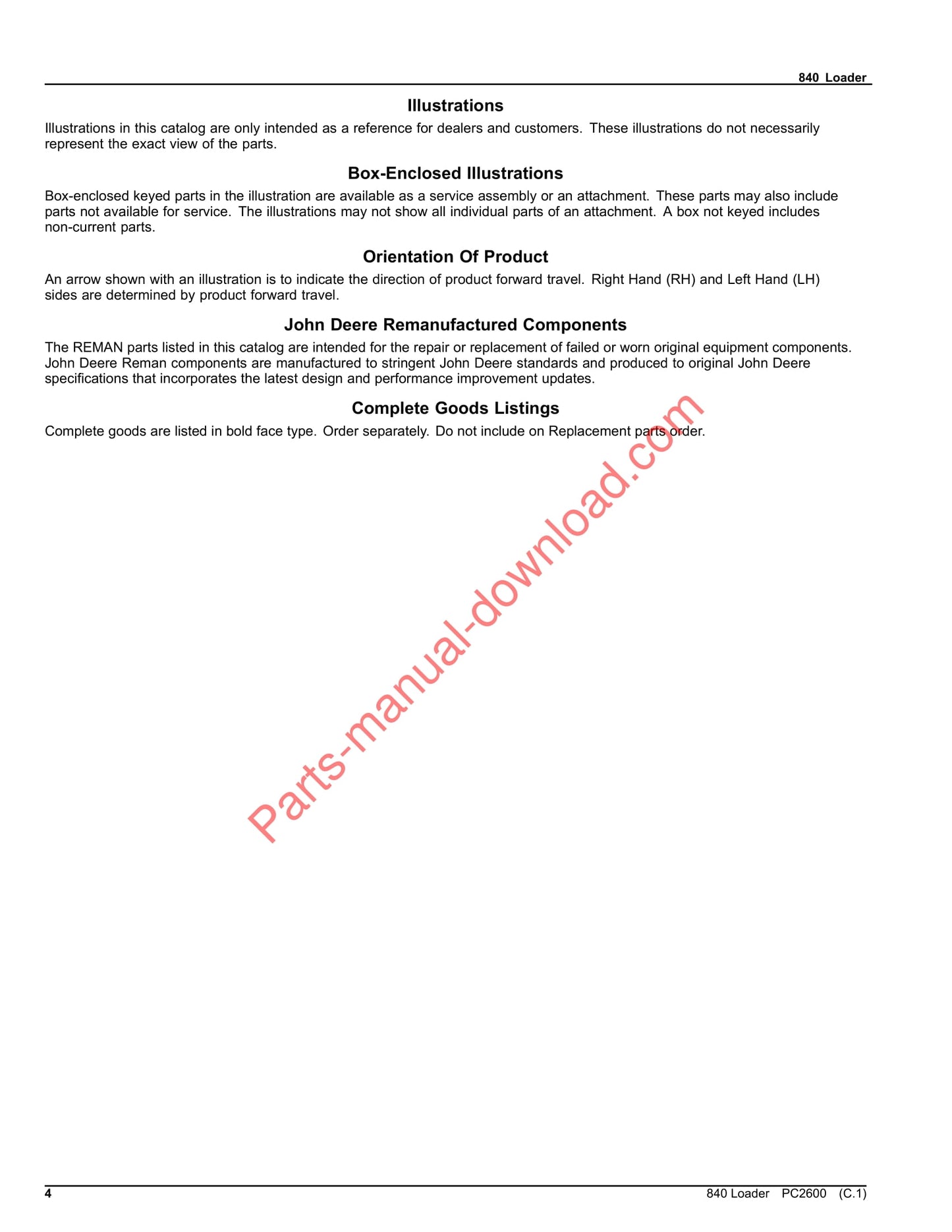 John Deere 840 Loader Parts Catalog PC2600 13JUL20