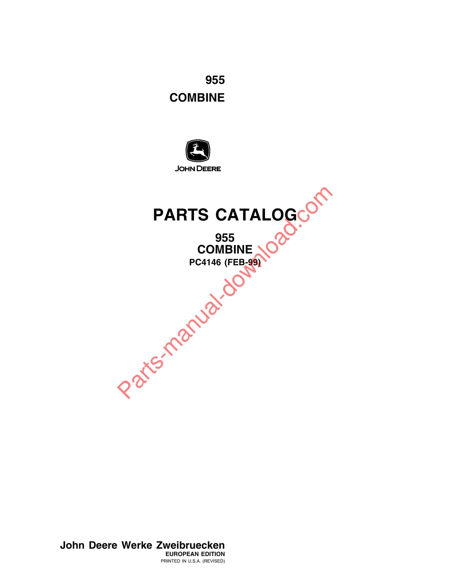 John Deere 955 Combine Parts Manual PC4146