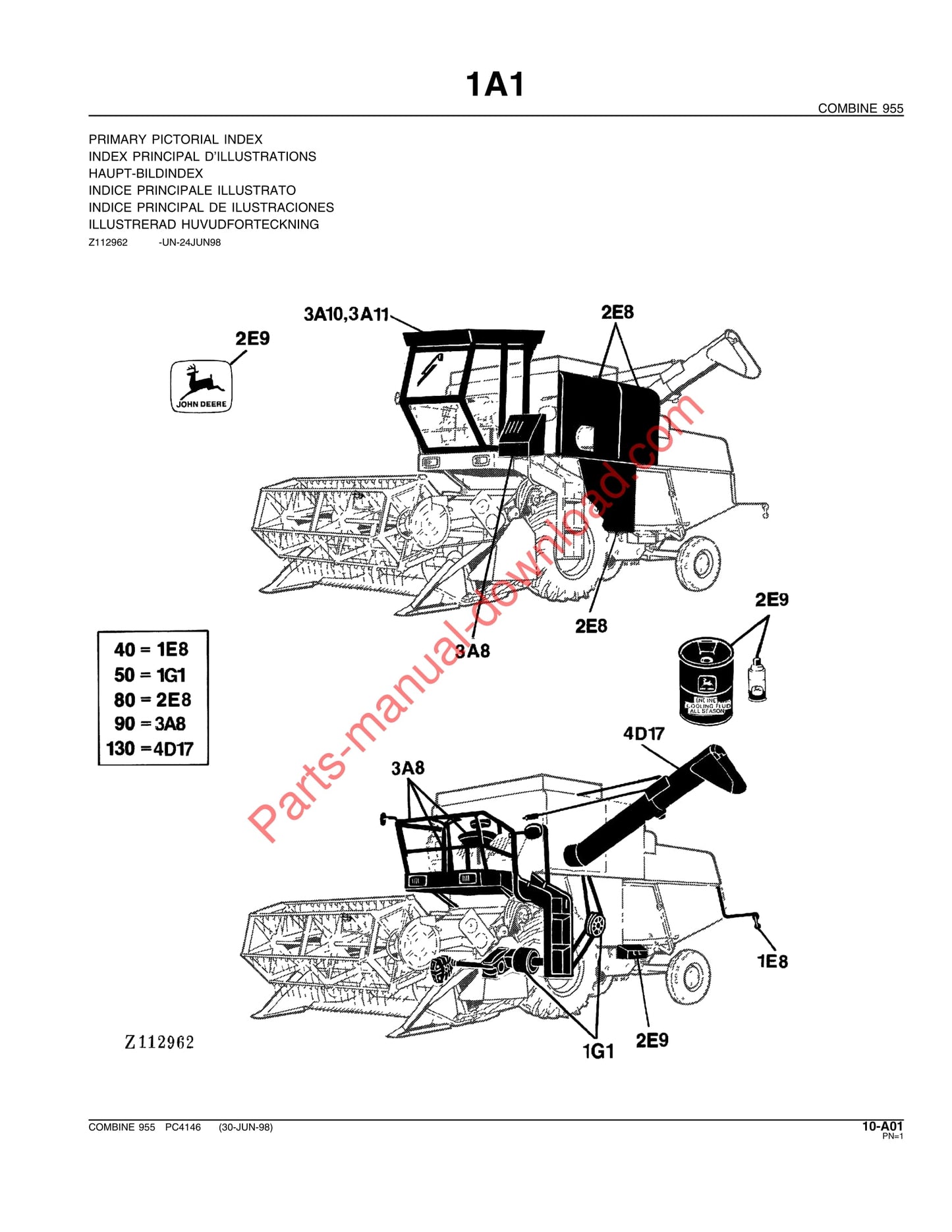 John Deere 955 Combine Parts Manual PC4146