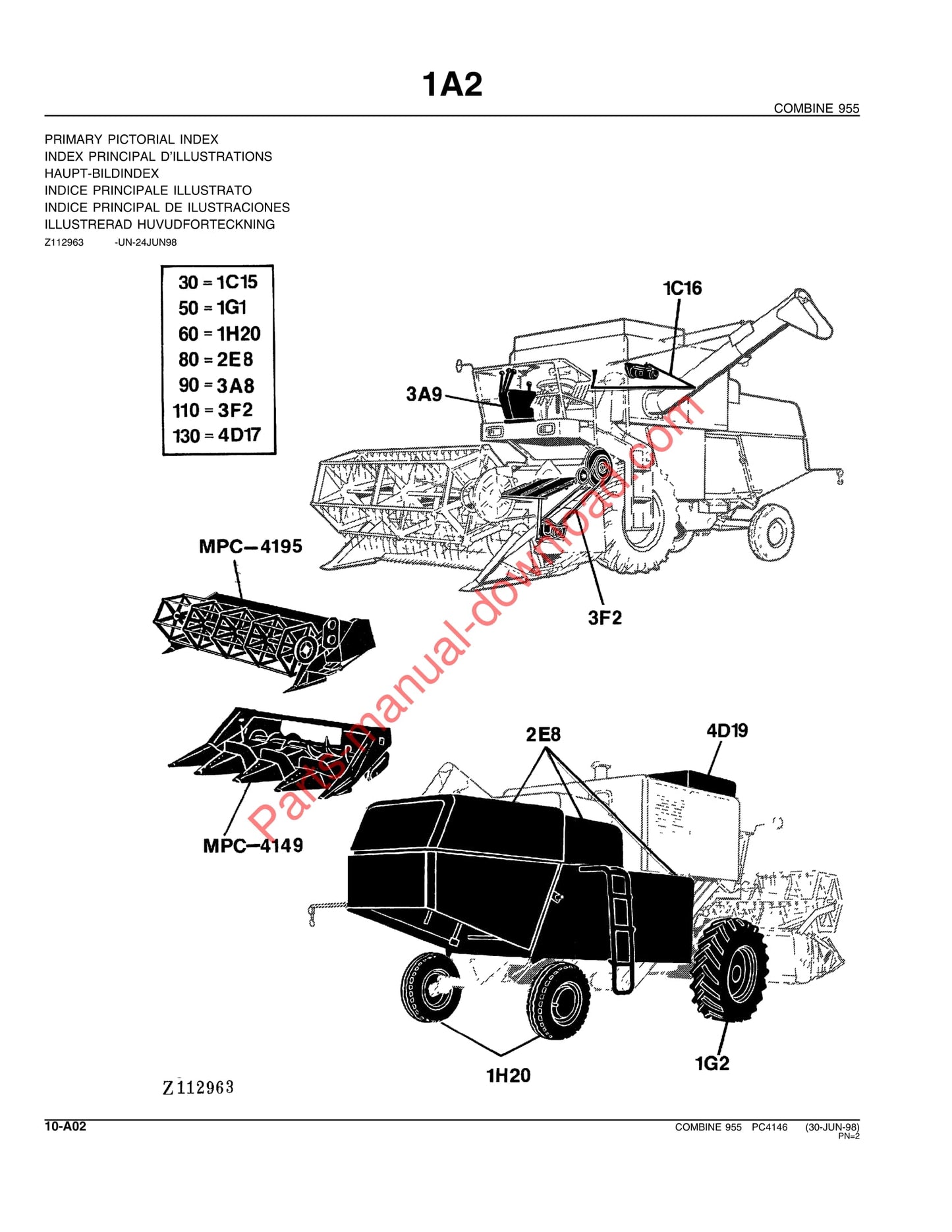 John Deere 955 Combine Parts Manual PC4146