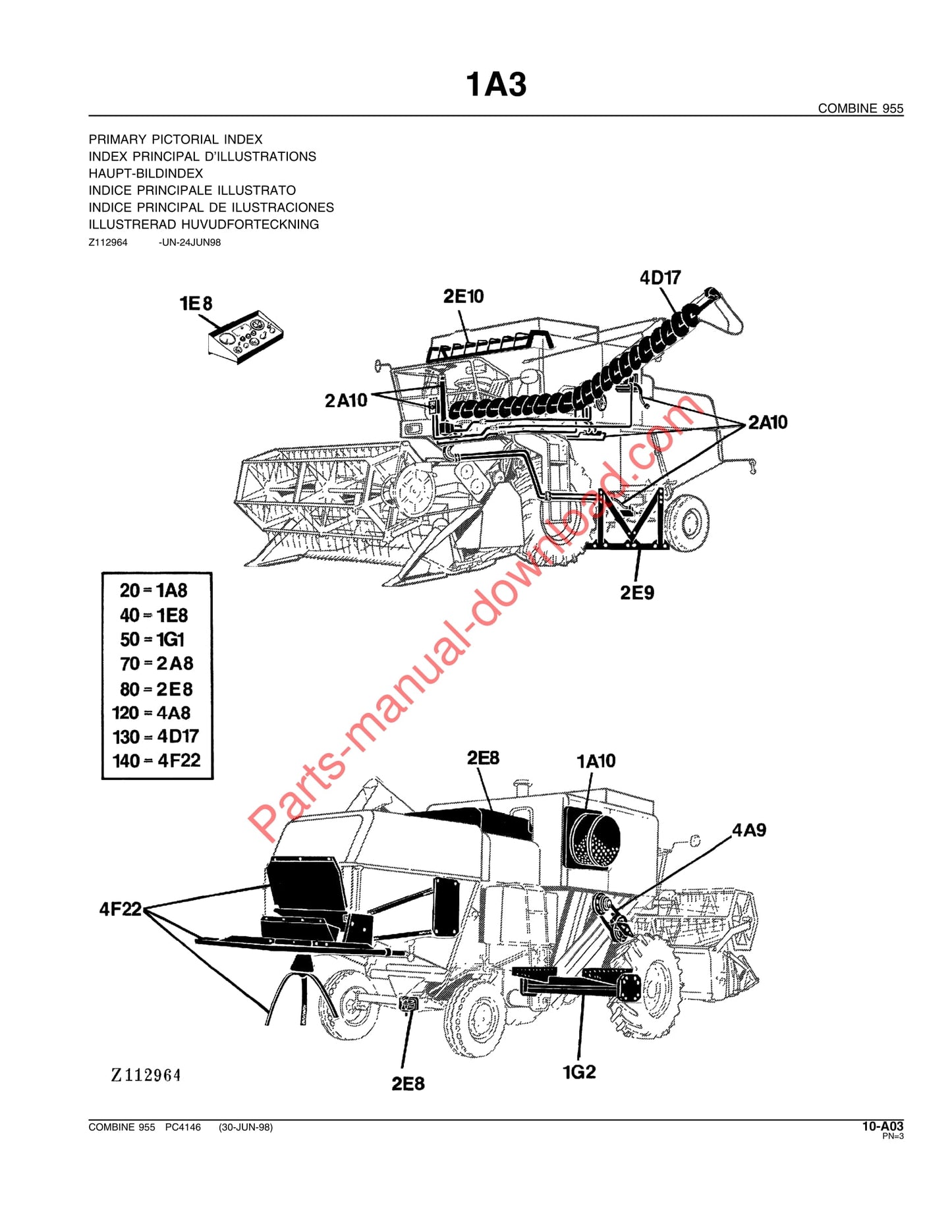 John Deere 955 Combine Parts Manual PC4146