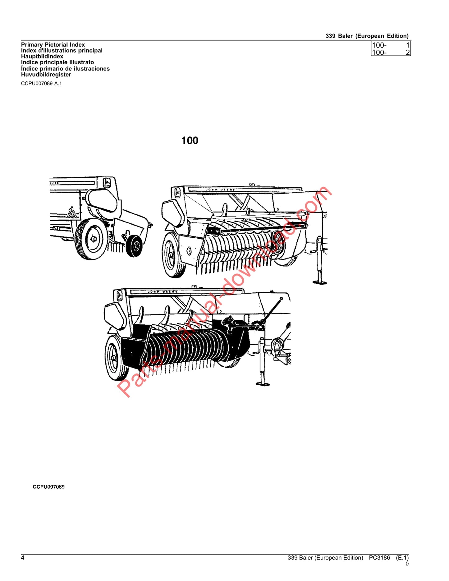John Deere 339 Baler Parts Manual PC3186