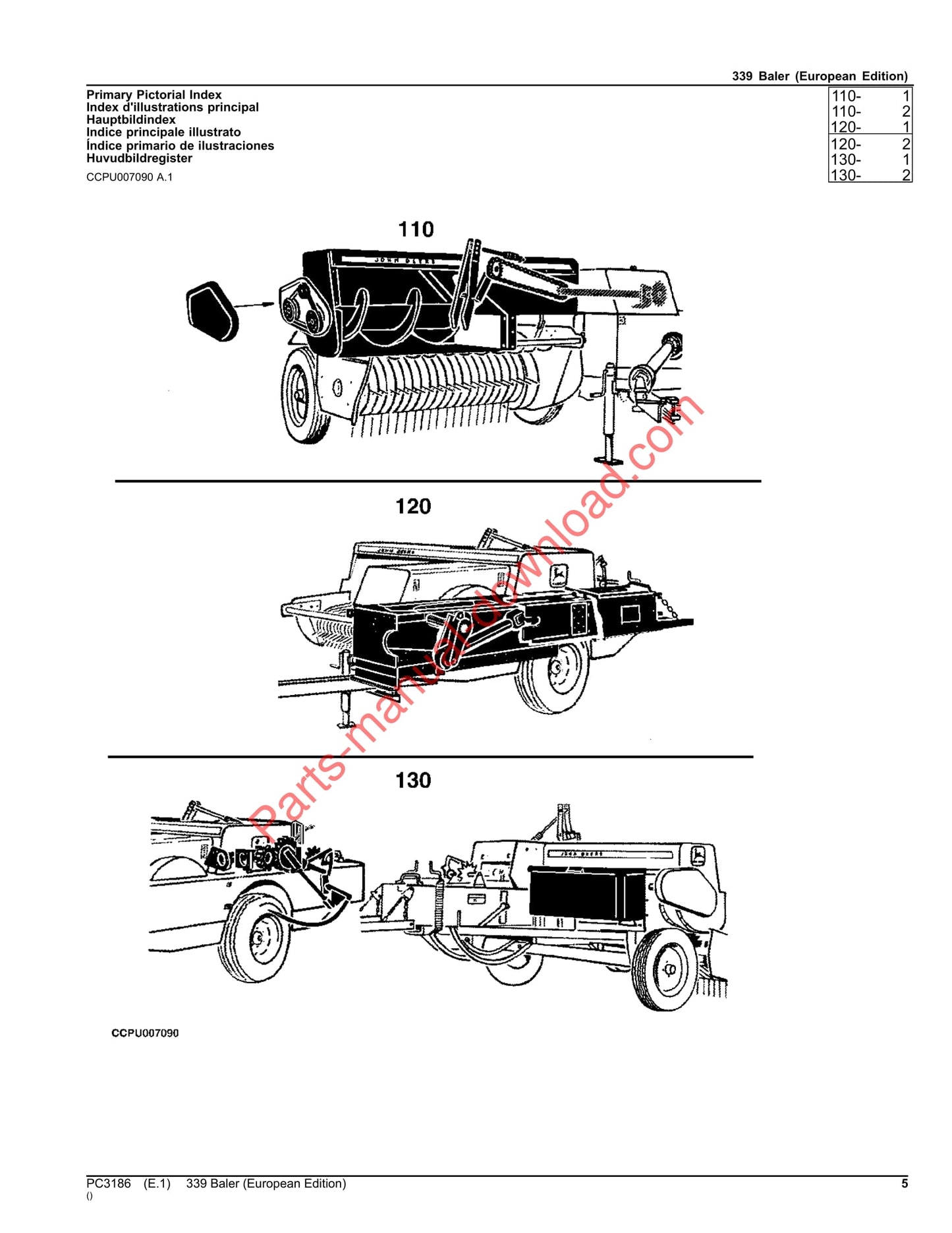 John Deere 339 Baler Parts Manual PC3186