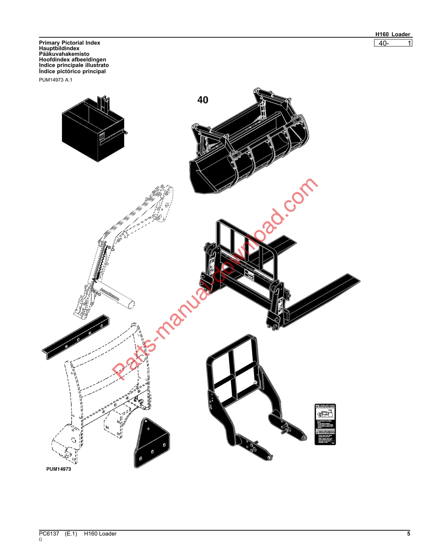 John Deere H160 Loader Parts Manual PC6137